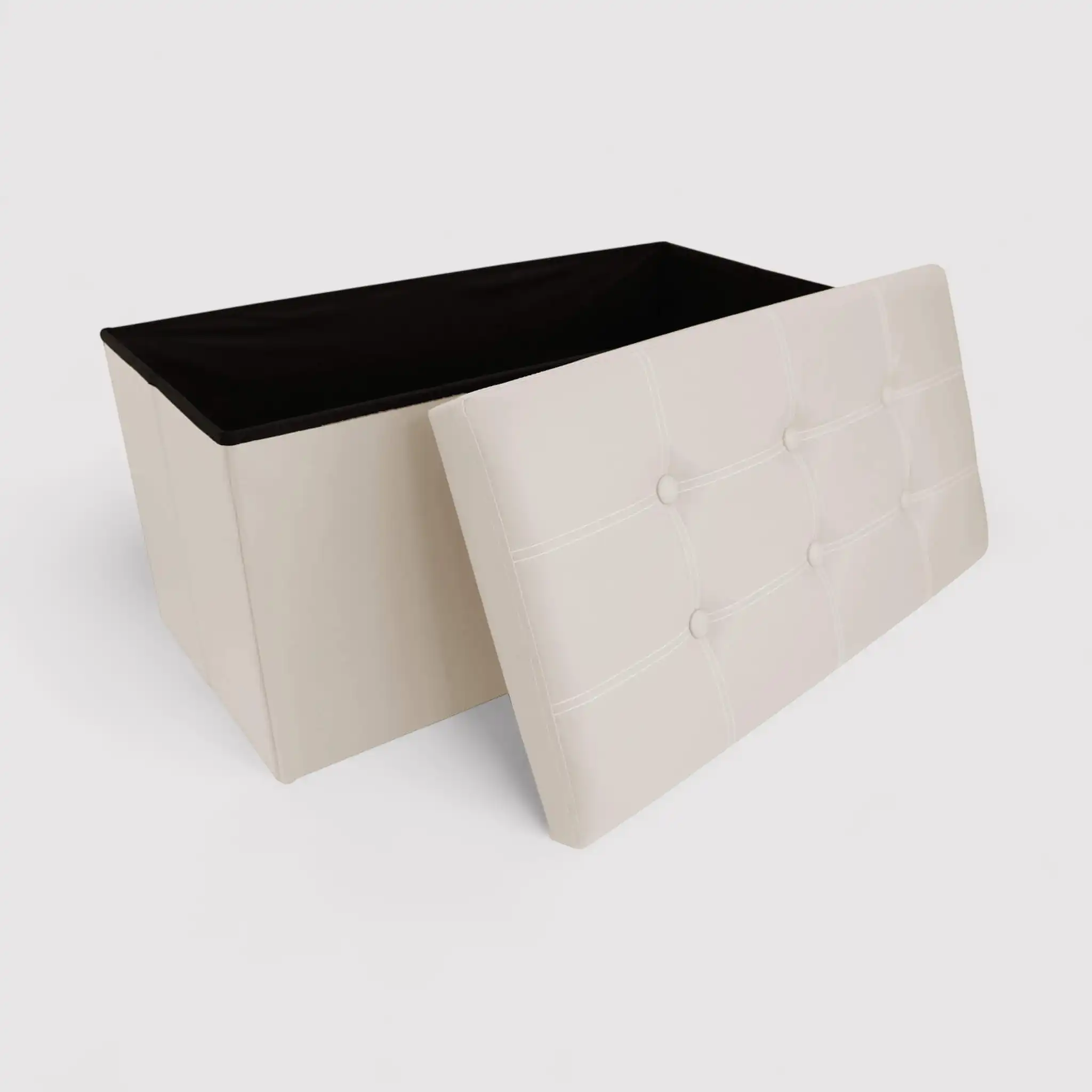 Alisso - Pouf portaoggetti beige imbottito da salotto - Image 3