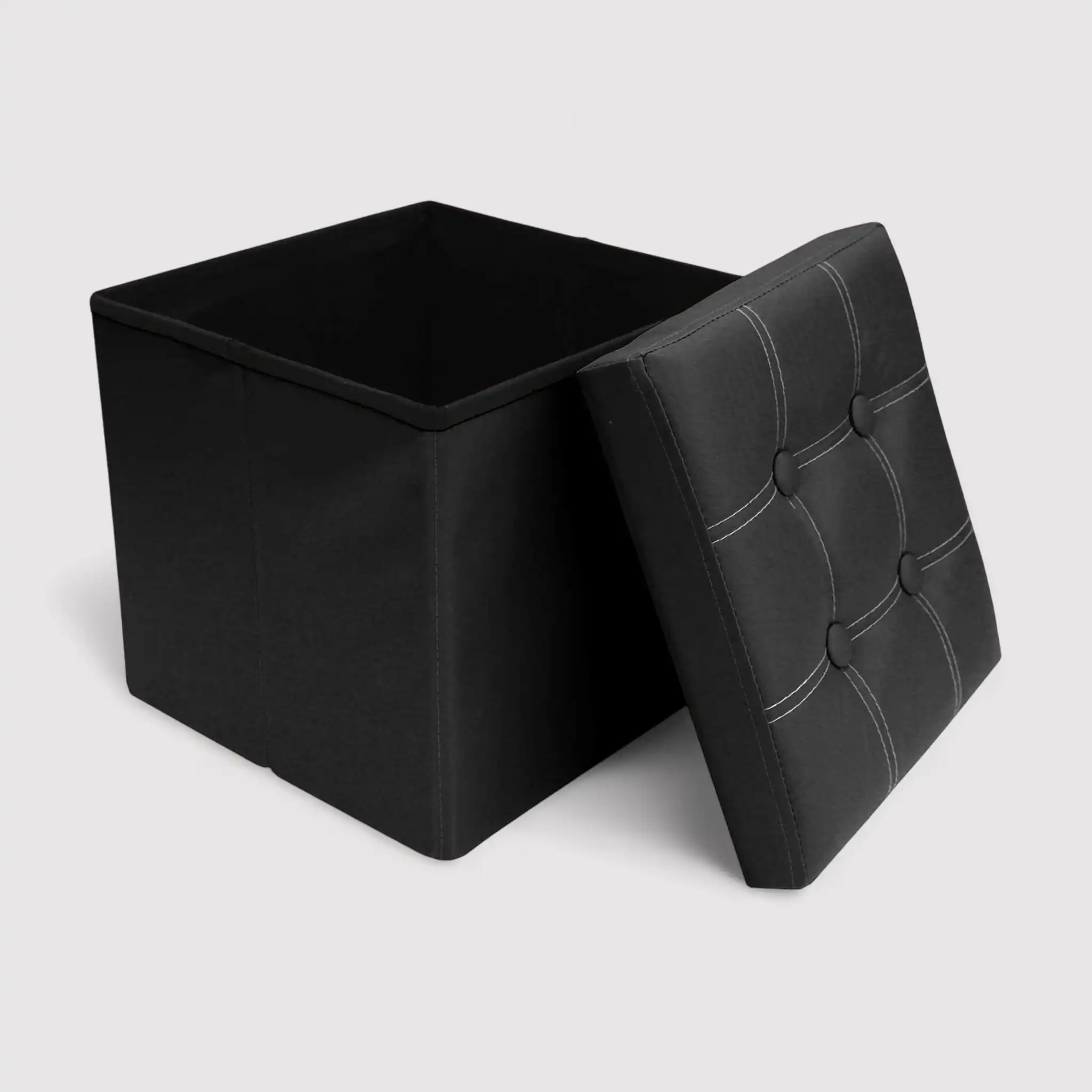 Angelica - Pouf a cubo portaoggetti nero in ecopelle - Image 3