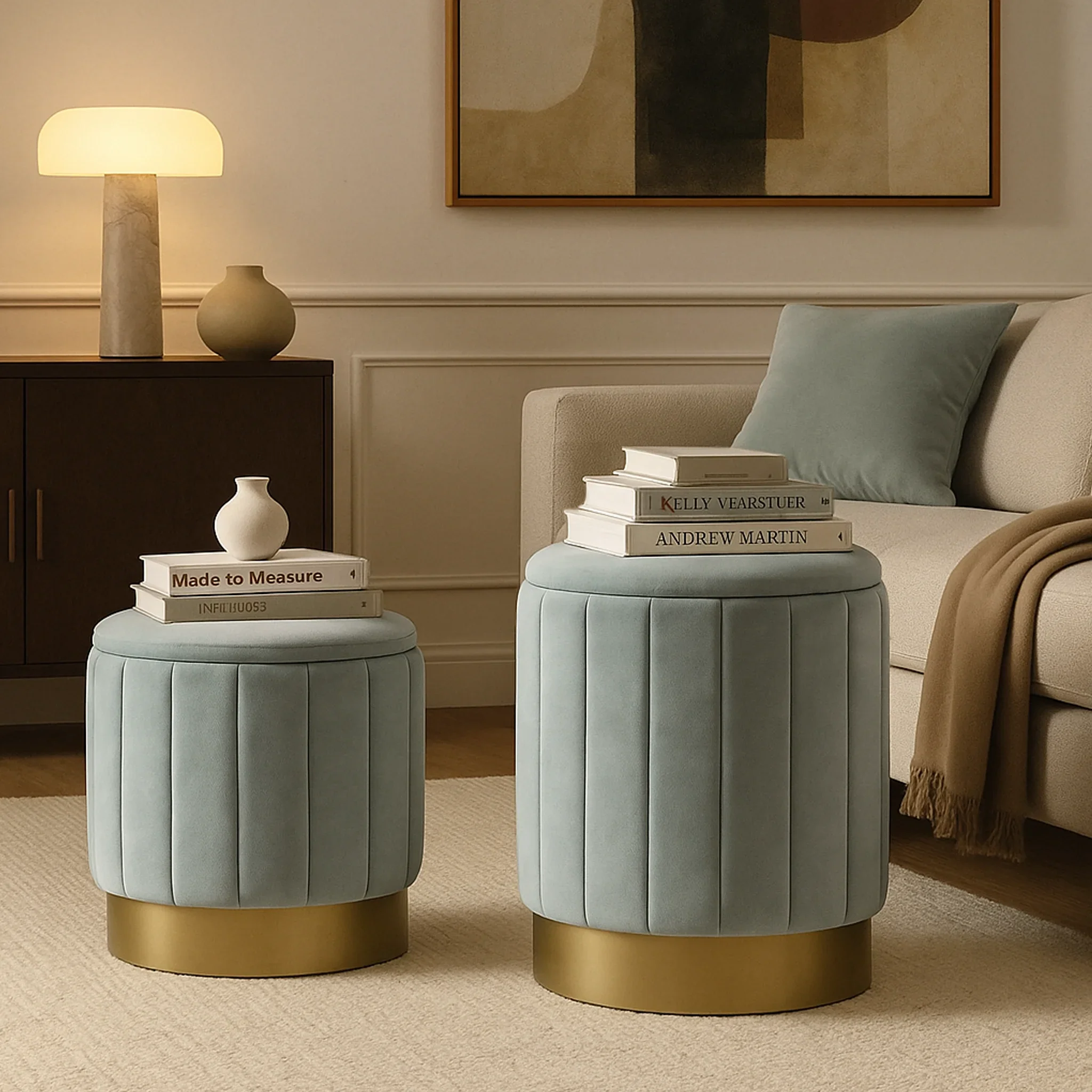 Avelos - Set di 2 pouf grigi con vano contenitore - Image 2
