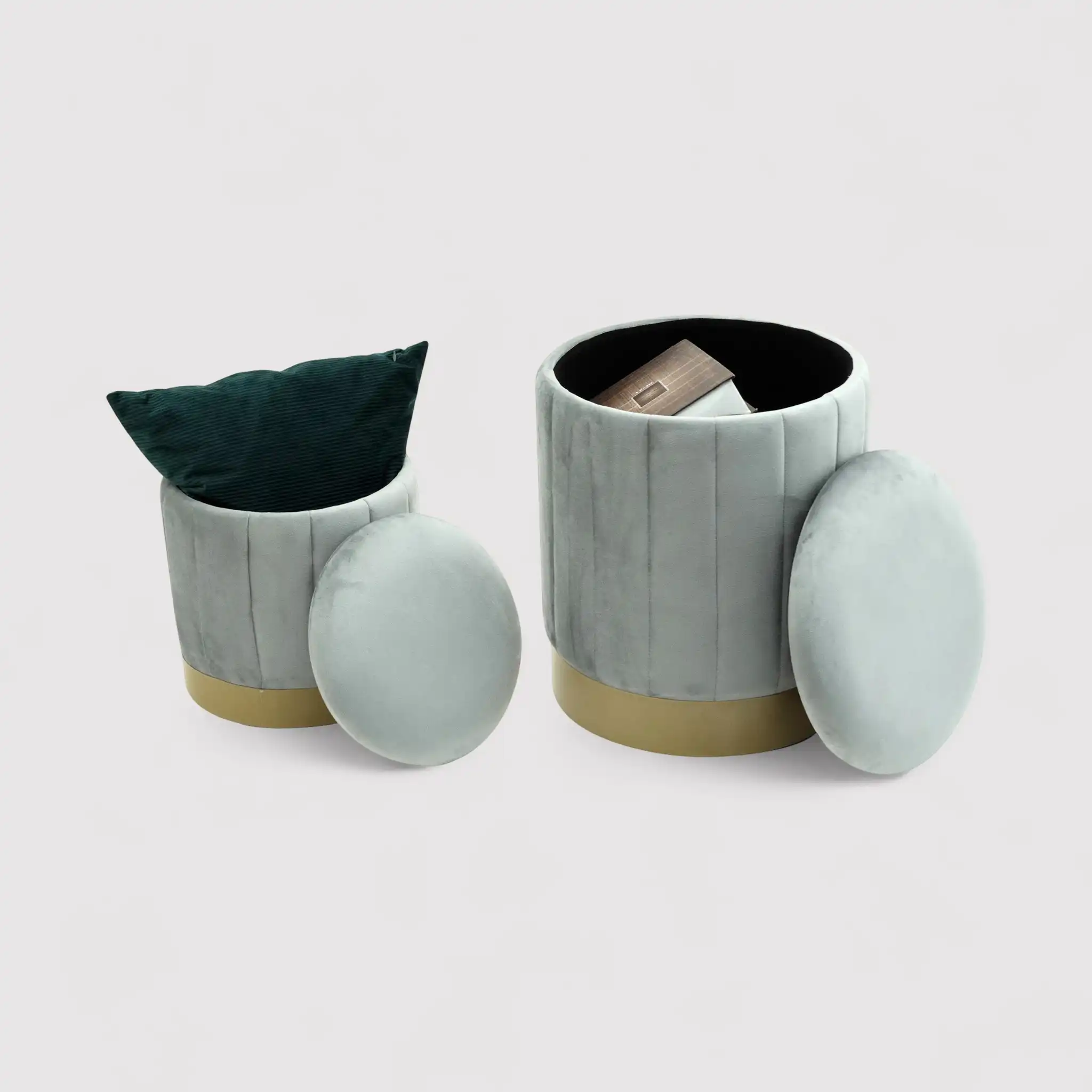 Avelos - Set di 2 pouf grigi con vano contenitore - Image 5