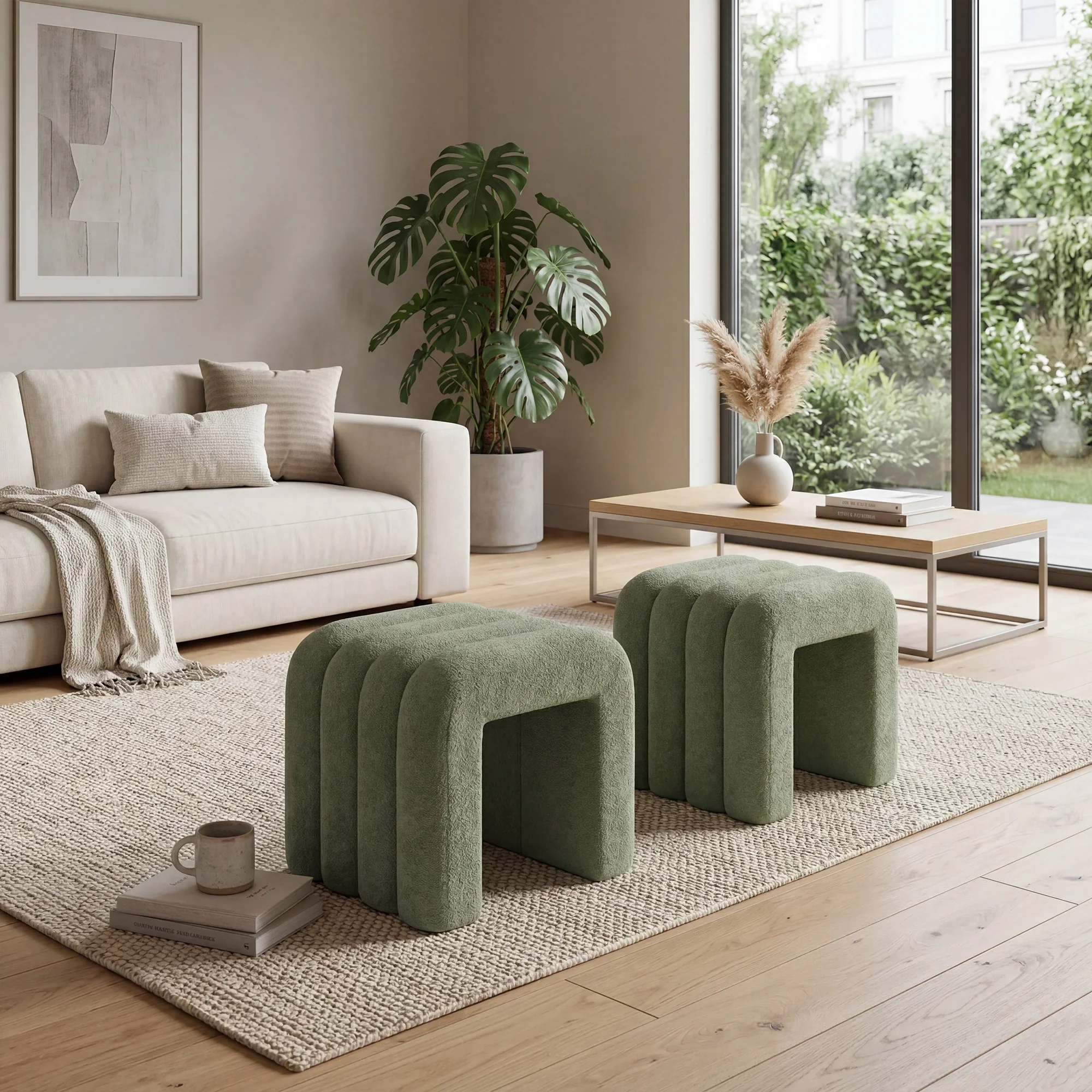 Bamya - Set 2 pouf decorativi di design verde scuro - Image 2