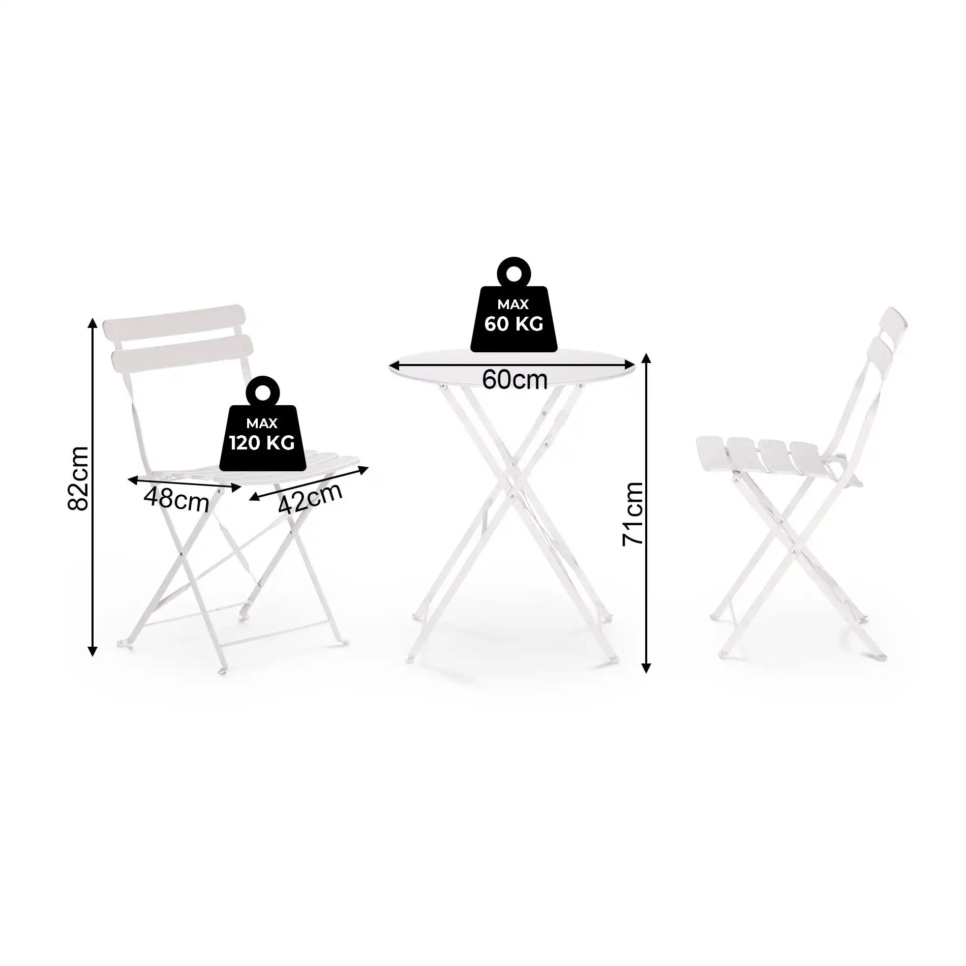 Berenj - Set bistrot bianco per balcone con tavolino e 2 sedie - Image 9