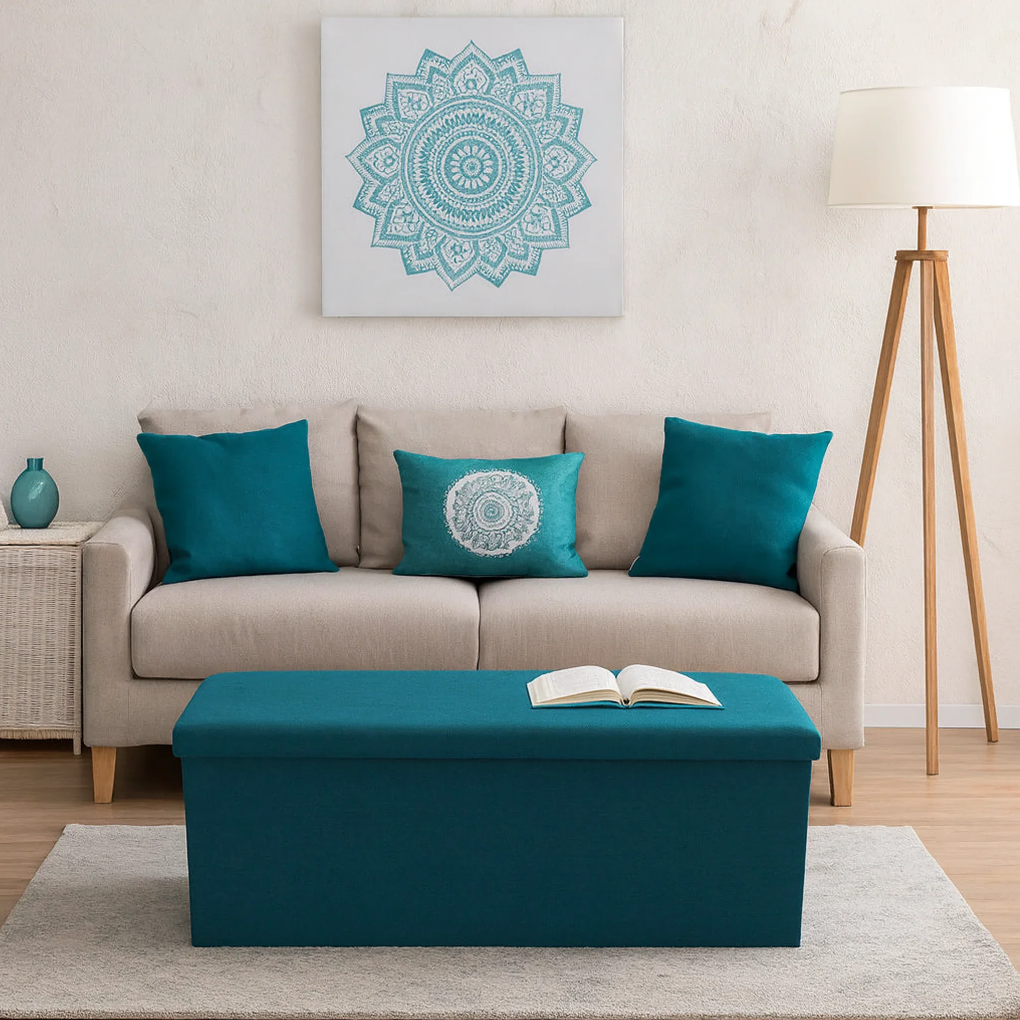 Ceiba - Pouf a panca contenitore azzurro in stile coastal - Image 2
