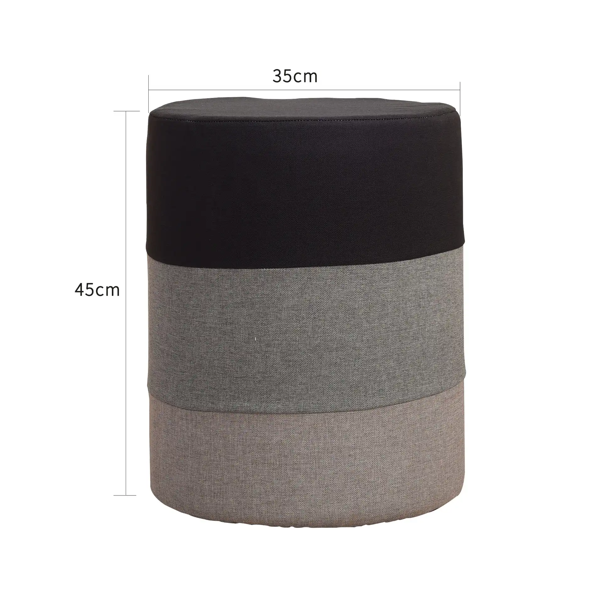 Crassula - Pouf rotondo imbottito a righe nero grigio e beige - Image 5