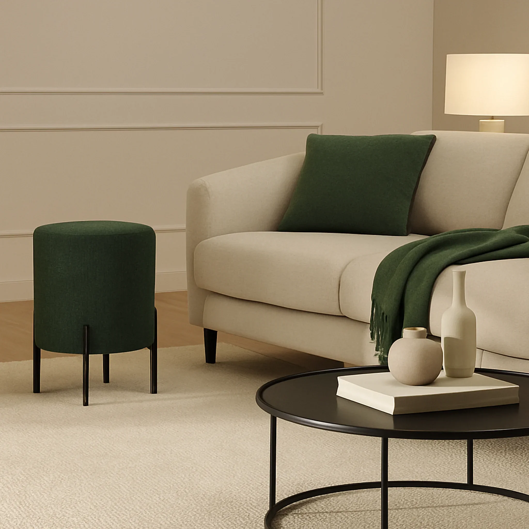 Daikon - Pouf sgabello tondo verde scuro in stile moderno - Image 2