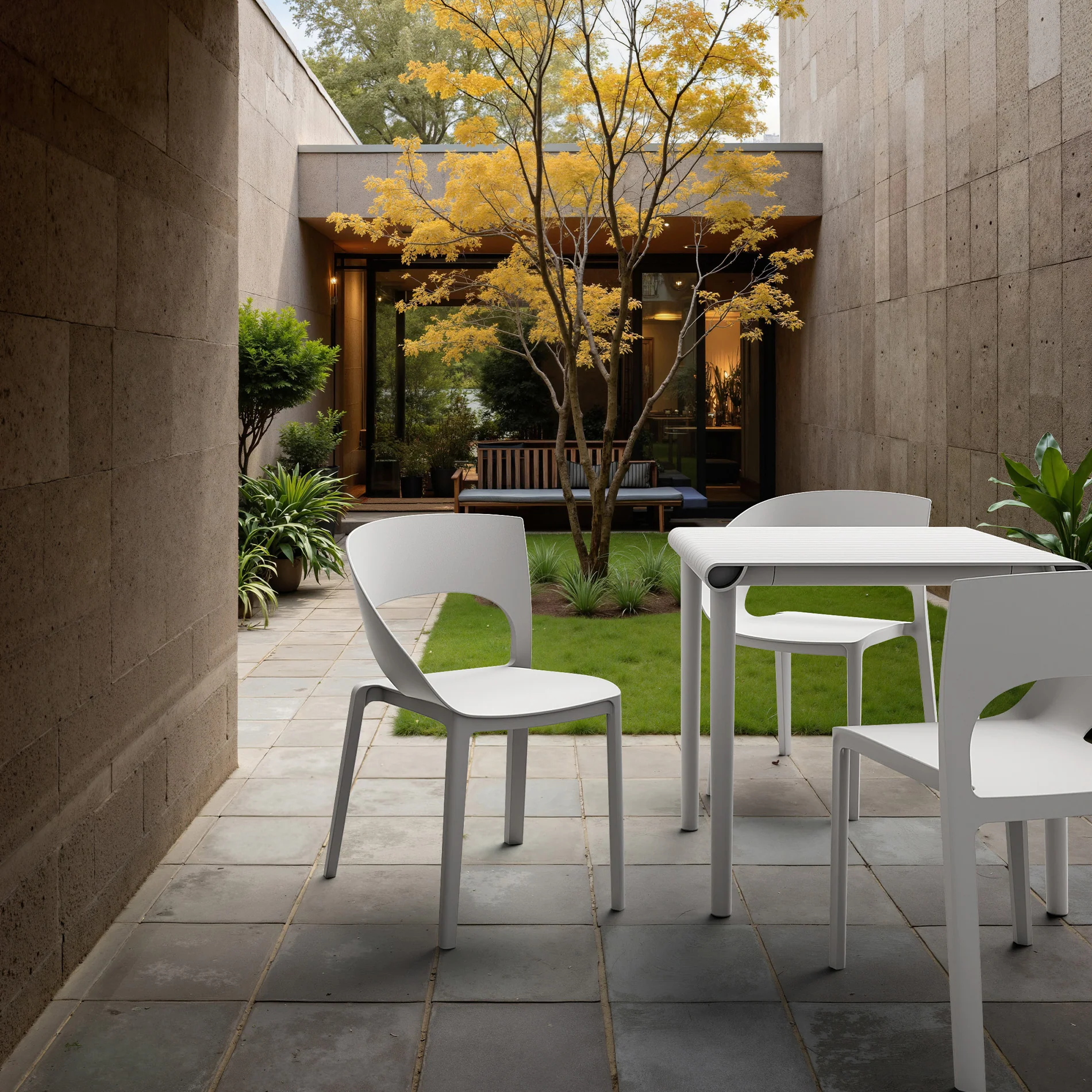 Elune - Set 2 sedie da giardino color bianco crema stile moderno - Image 2