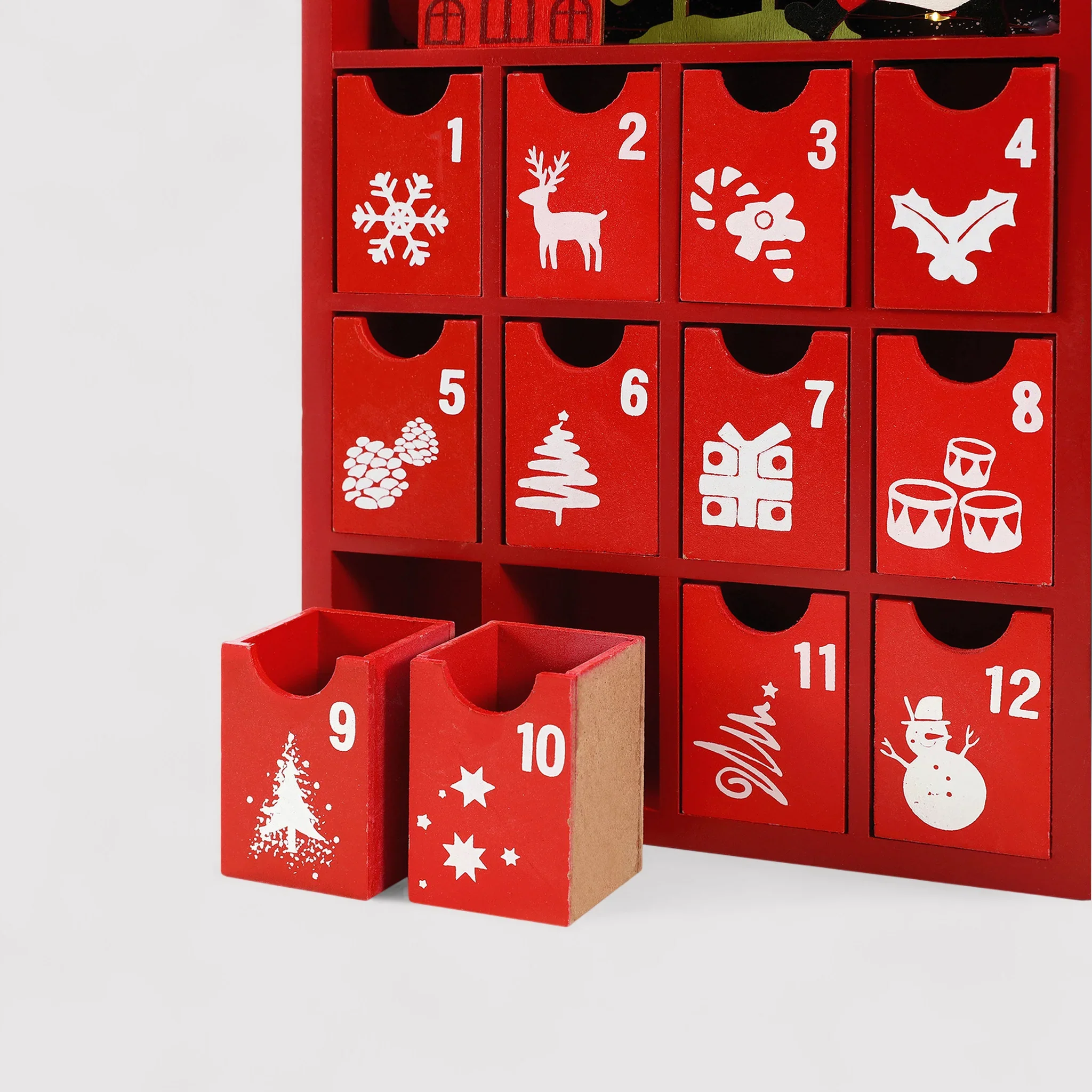 Emblica - Calendario dell'Avvento rosso con 24 cassettini e luci - Image 5