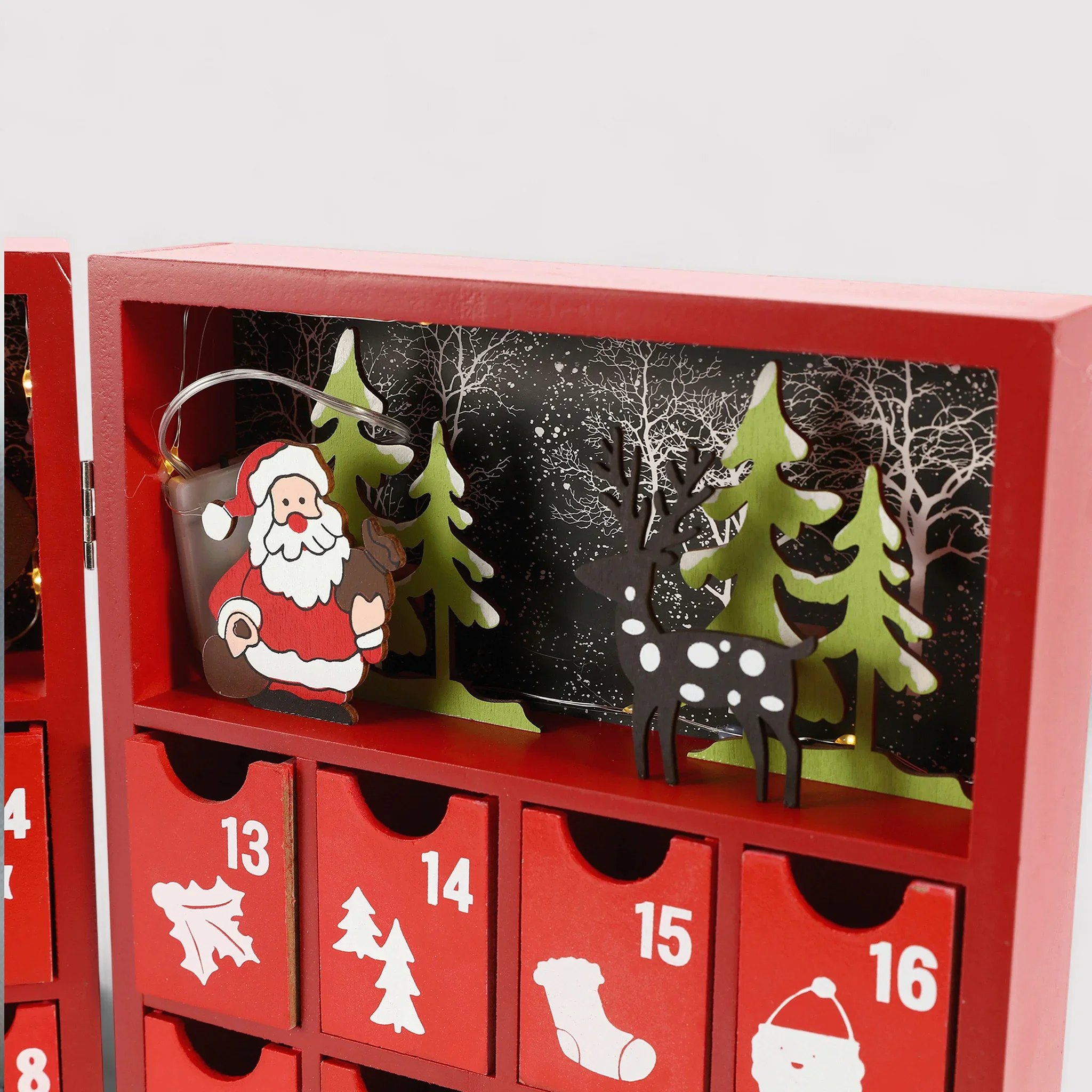 Emblica - Calendario dell'Avvento rosso con 24 cassettini e luci - Image 6