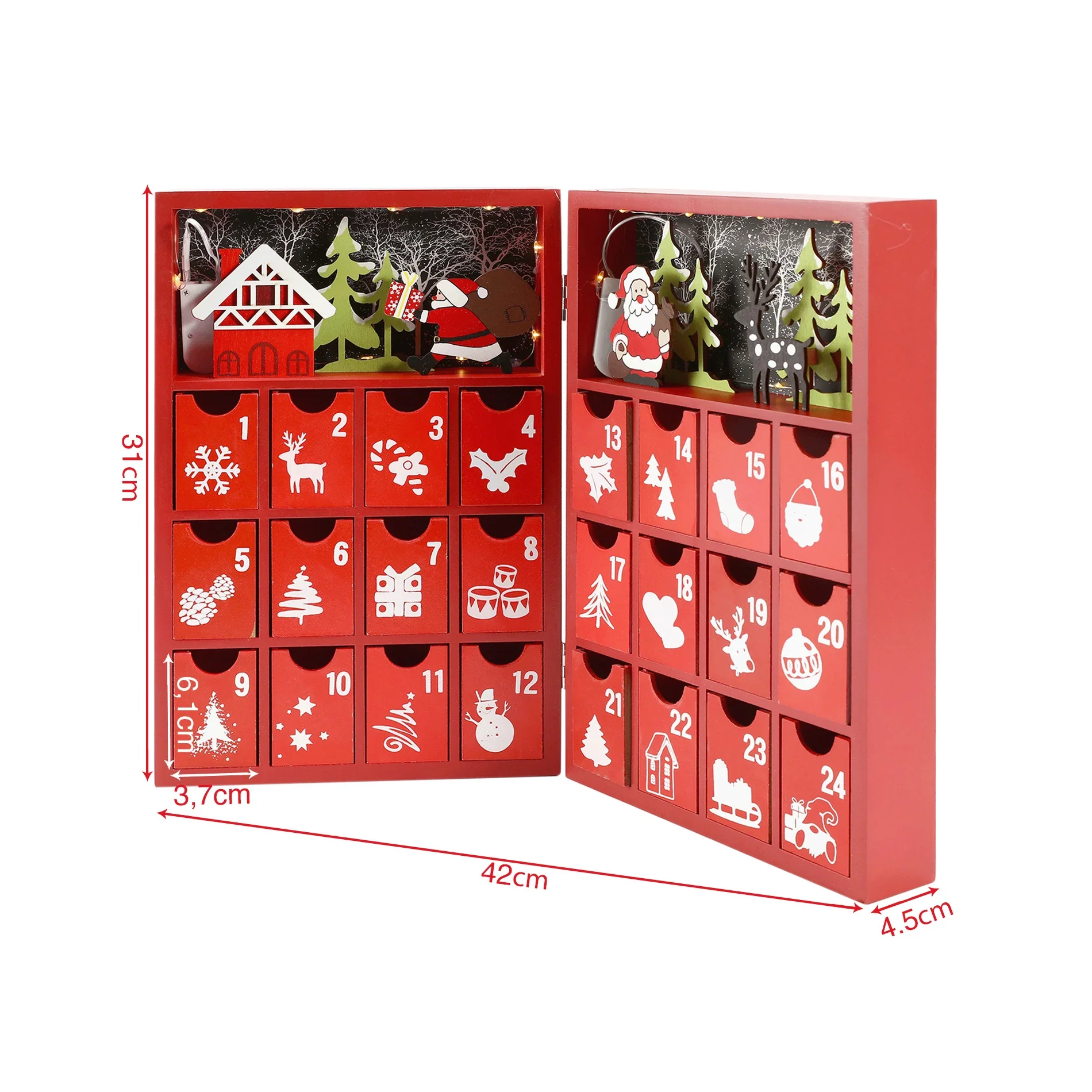 Emblica - Calendario dell'Avvento rosso con 24 cassettini e luci - Image 8