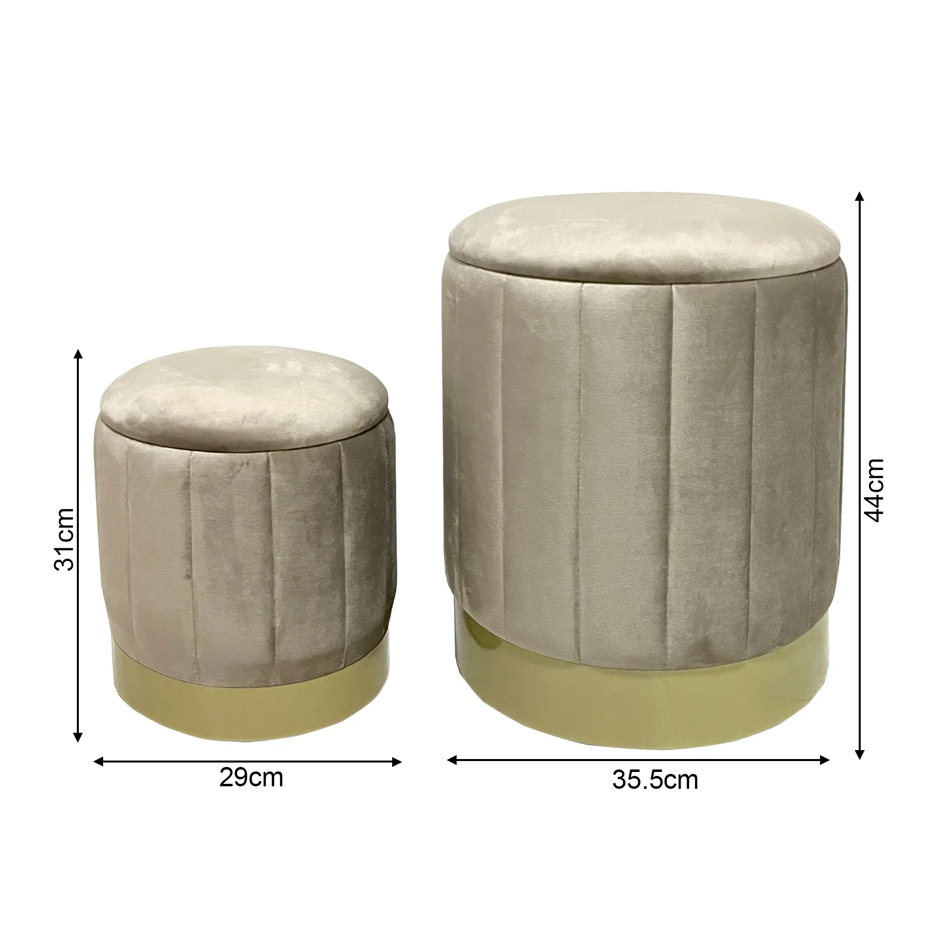 Entelea - Set di 2 pouf beige in velluto con contenitore - Image 8
