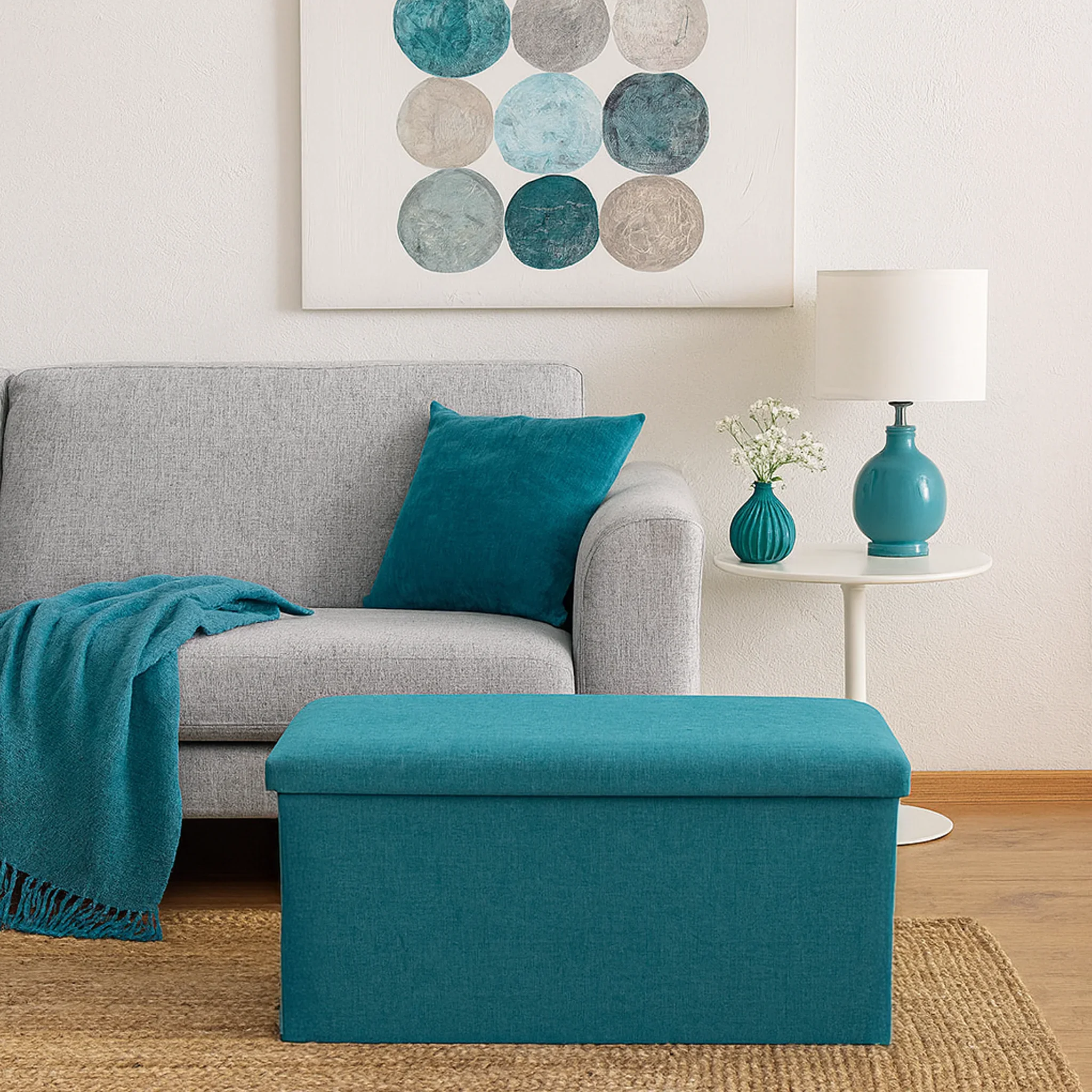 Eringio - Pouf portaoggetti rettangolare azzurro turchese - Image 2
