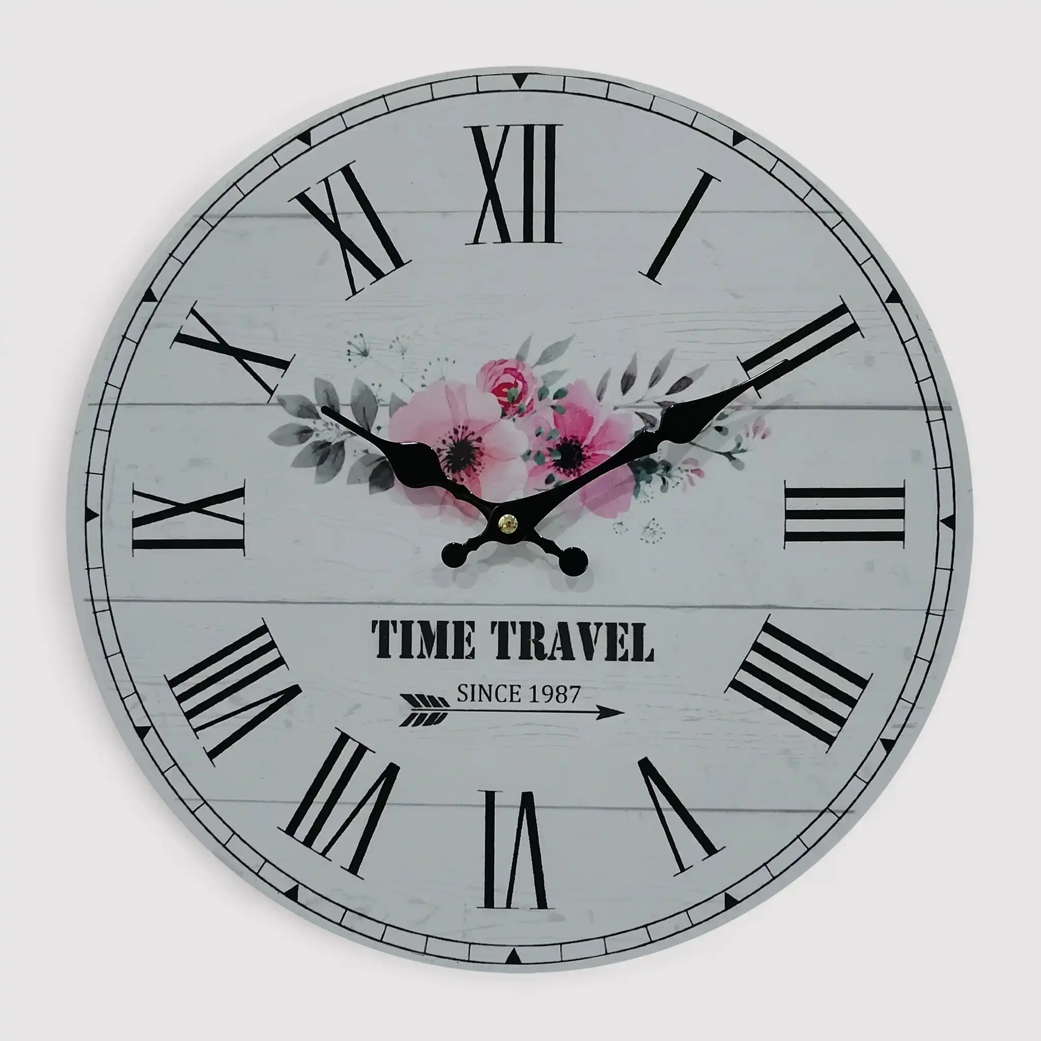 Frailea - Orologio da appendere bianco con motivo a fiori