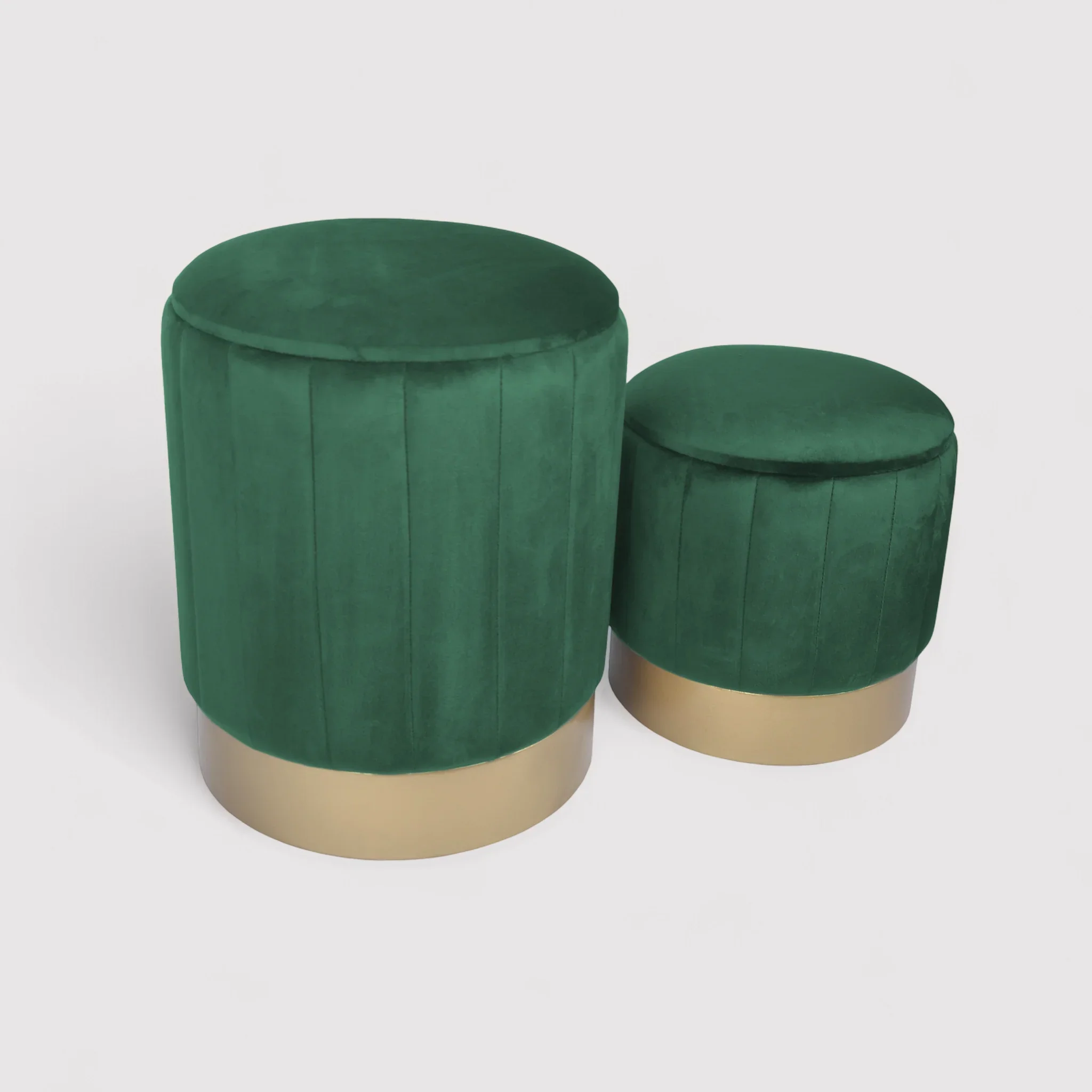 Giunco - Set di 2 pouf in velluto verdi con contenitore - Image 3