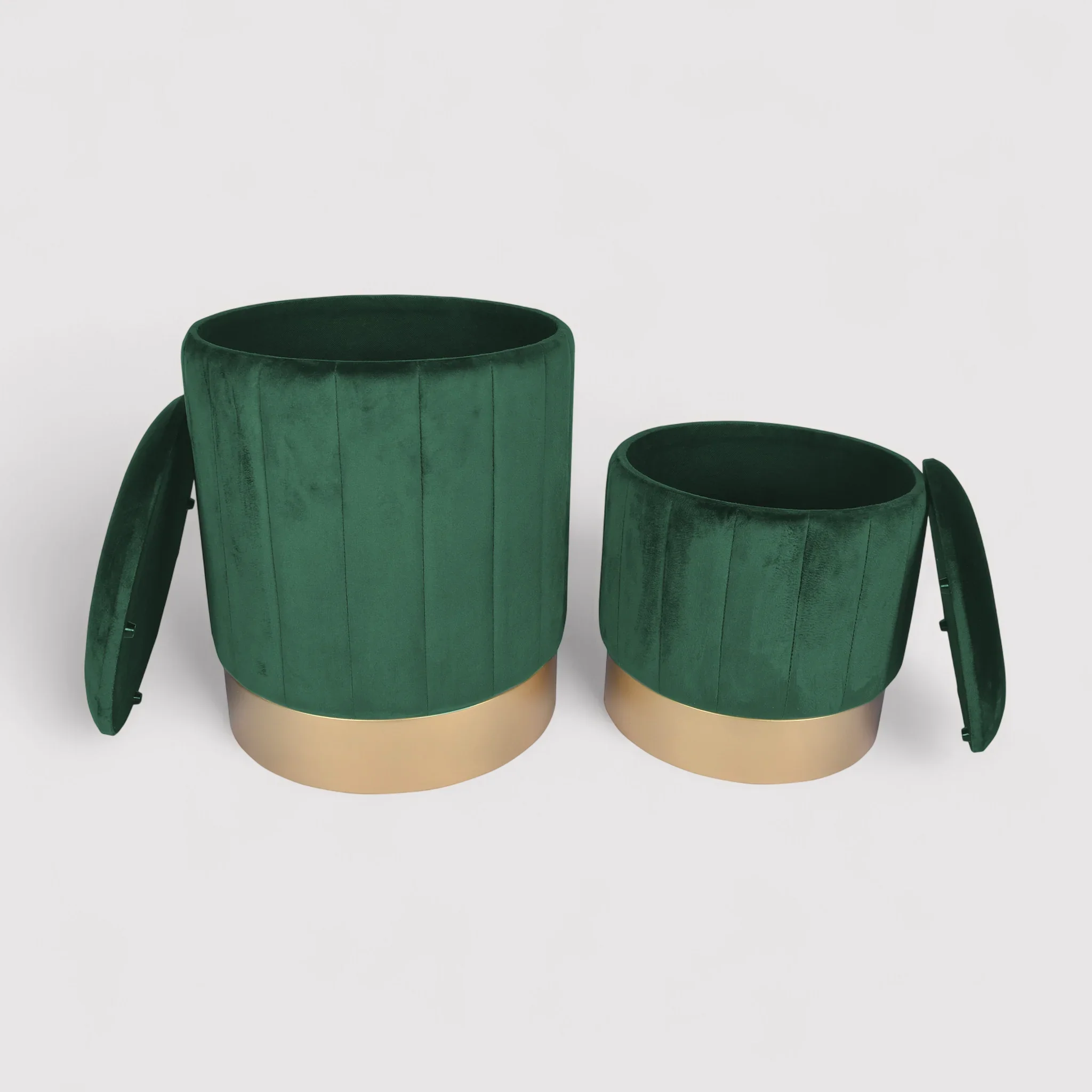 Giunco - Set di 2 pouf in velluto verdi con contenitore - Image 5