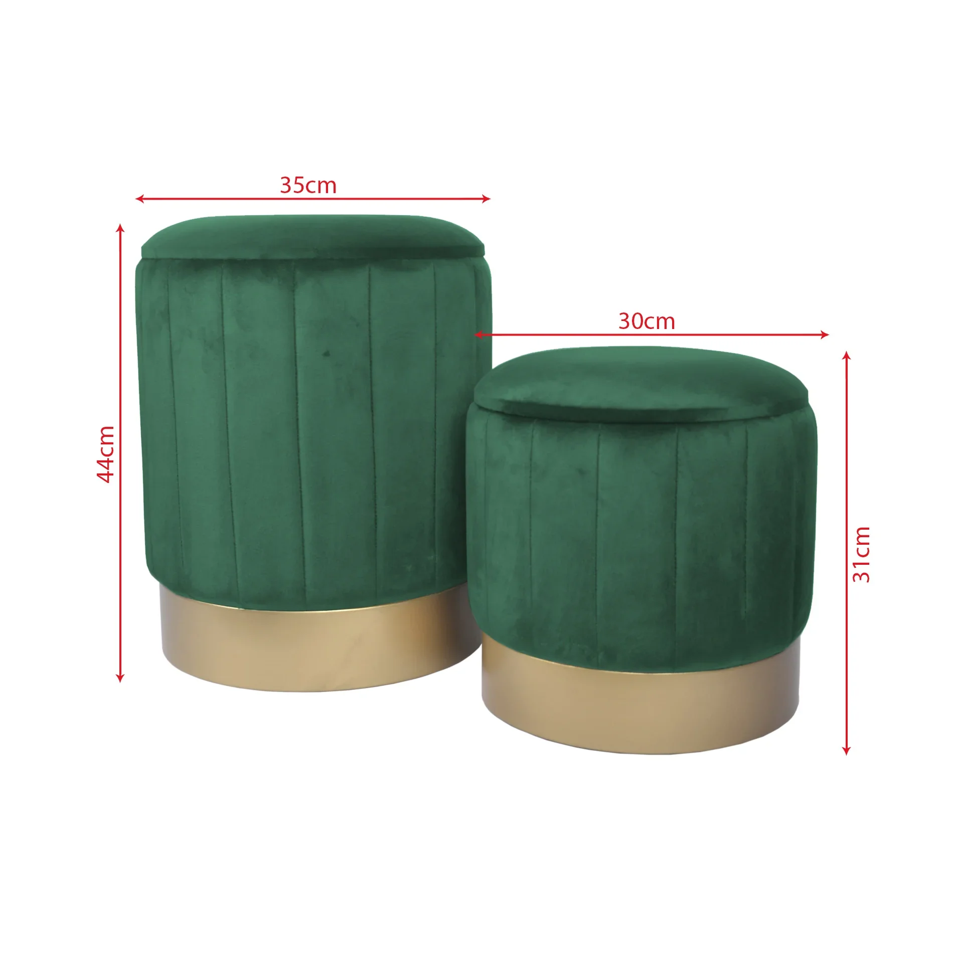 Giunco - Set di 2 pouf in velluto verdi con contenitore - Image 9