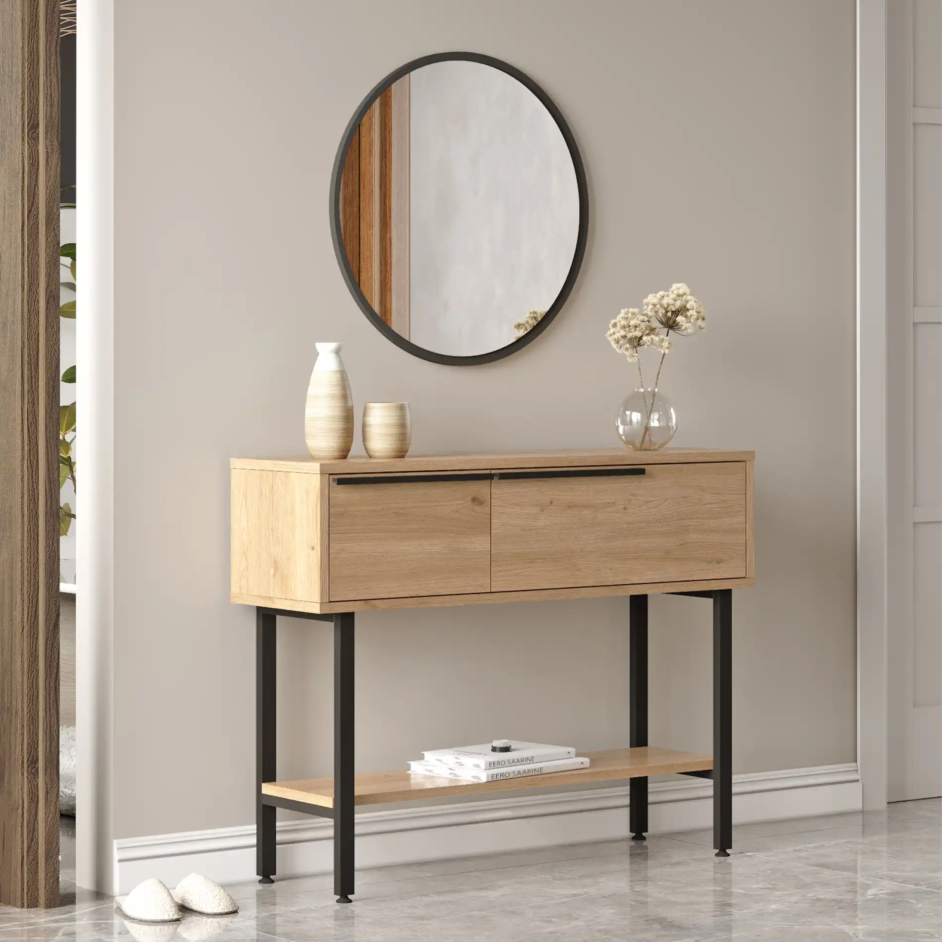 Hinoki - Consolle da ingresso moderna con 2 vani e 1 mensola - Image 3
