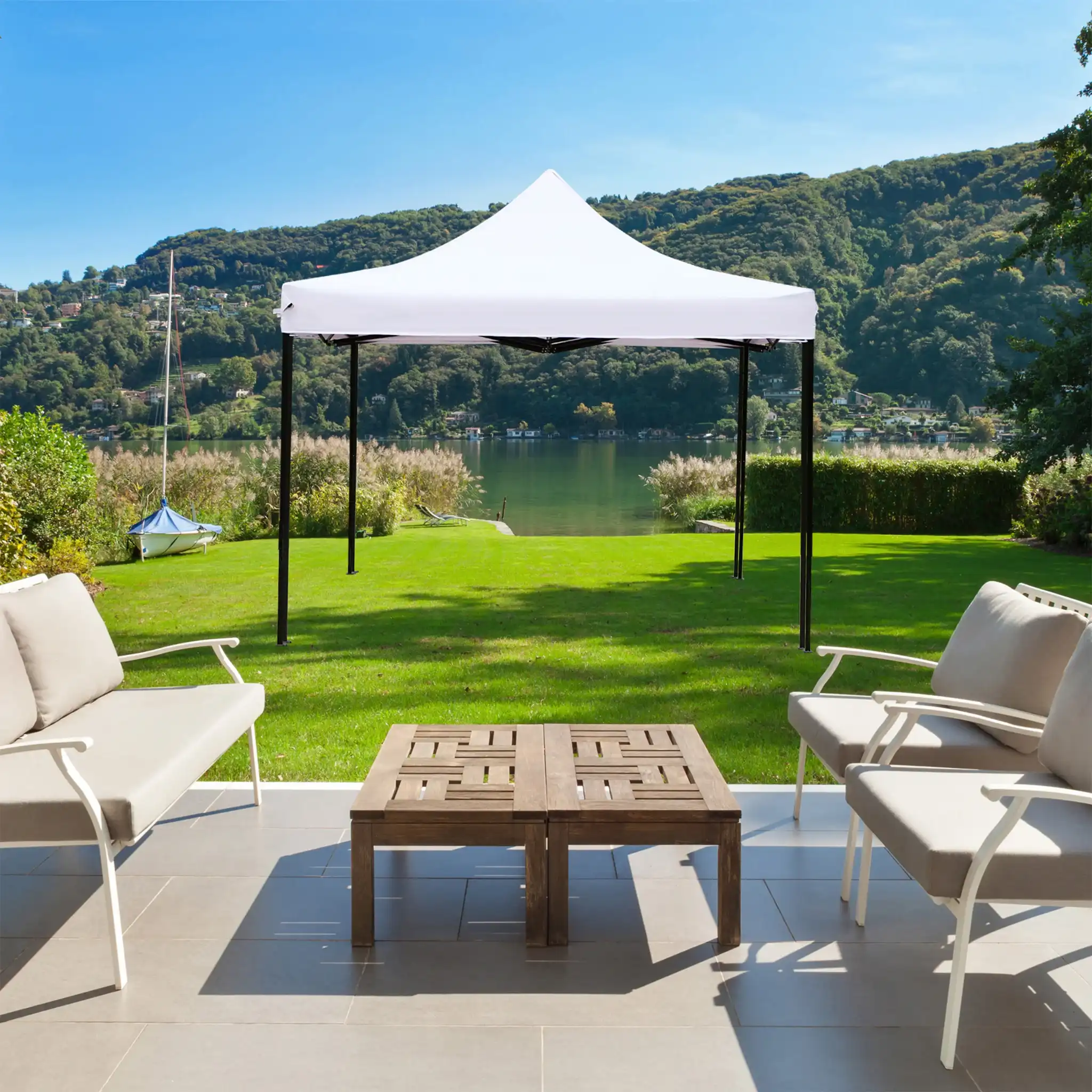 Ilatro - Gazebo pieghevole 3x3 bianco con telo impermeabile - Image 2