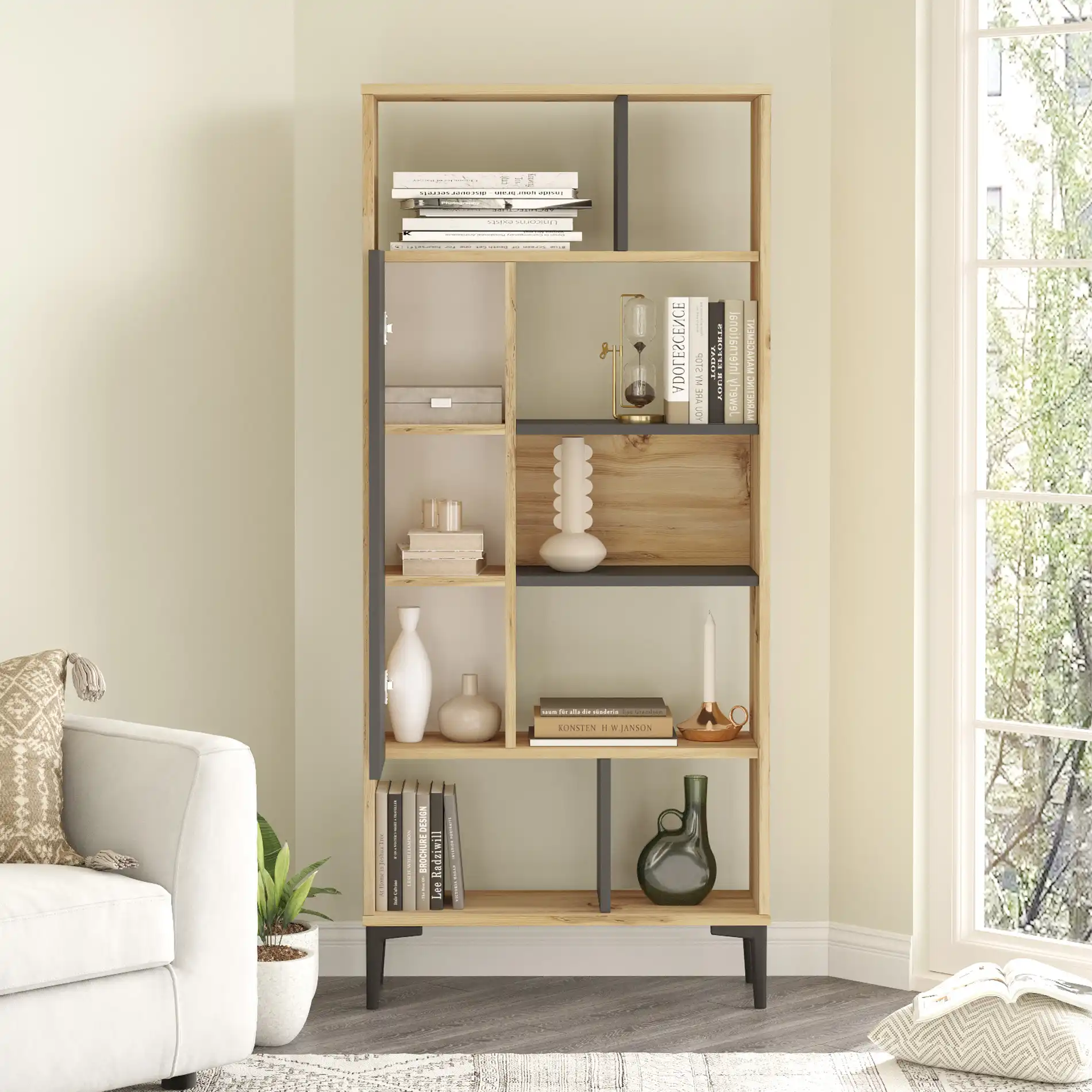 Kanak - Libreria moderna con 7 scomparti aperti e 1 vano - Image 2