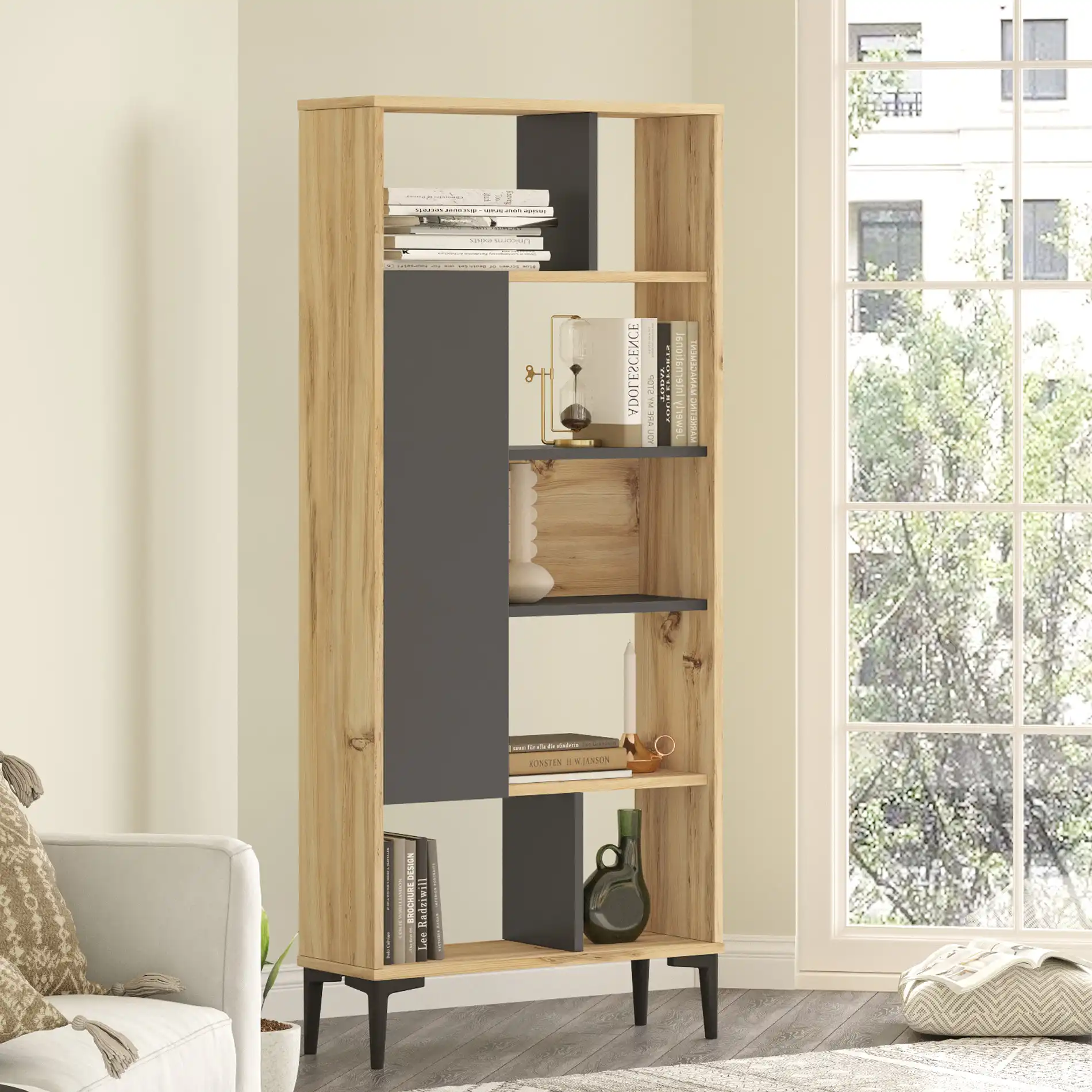 Kanak - Libreria moderna con 7 scomparti aperti e 1 vano - Image 3