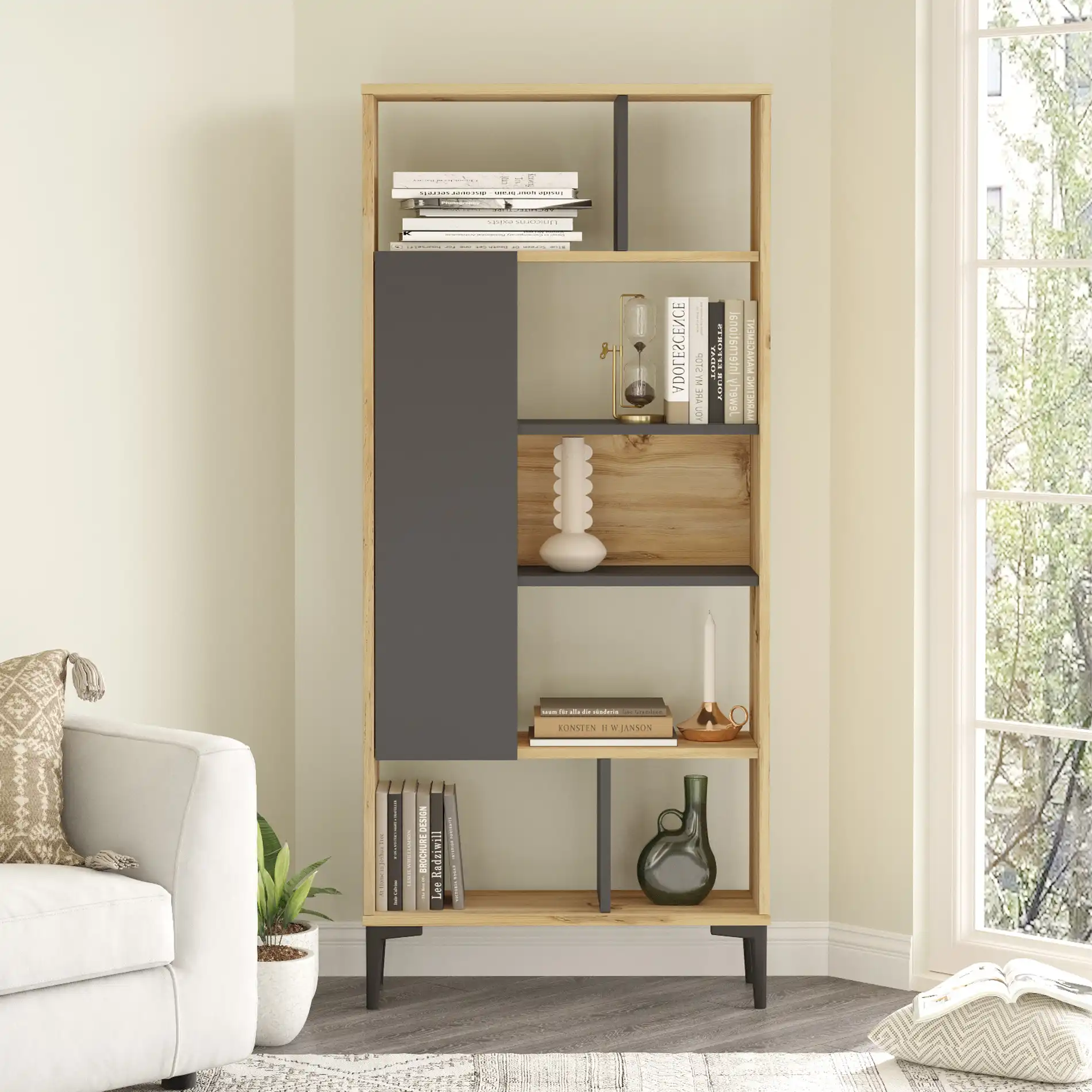 Kanak - Libreria moderna con 7 scomparti aperti e 1 vano - Image 4