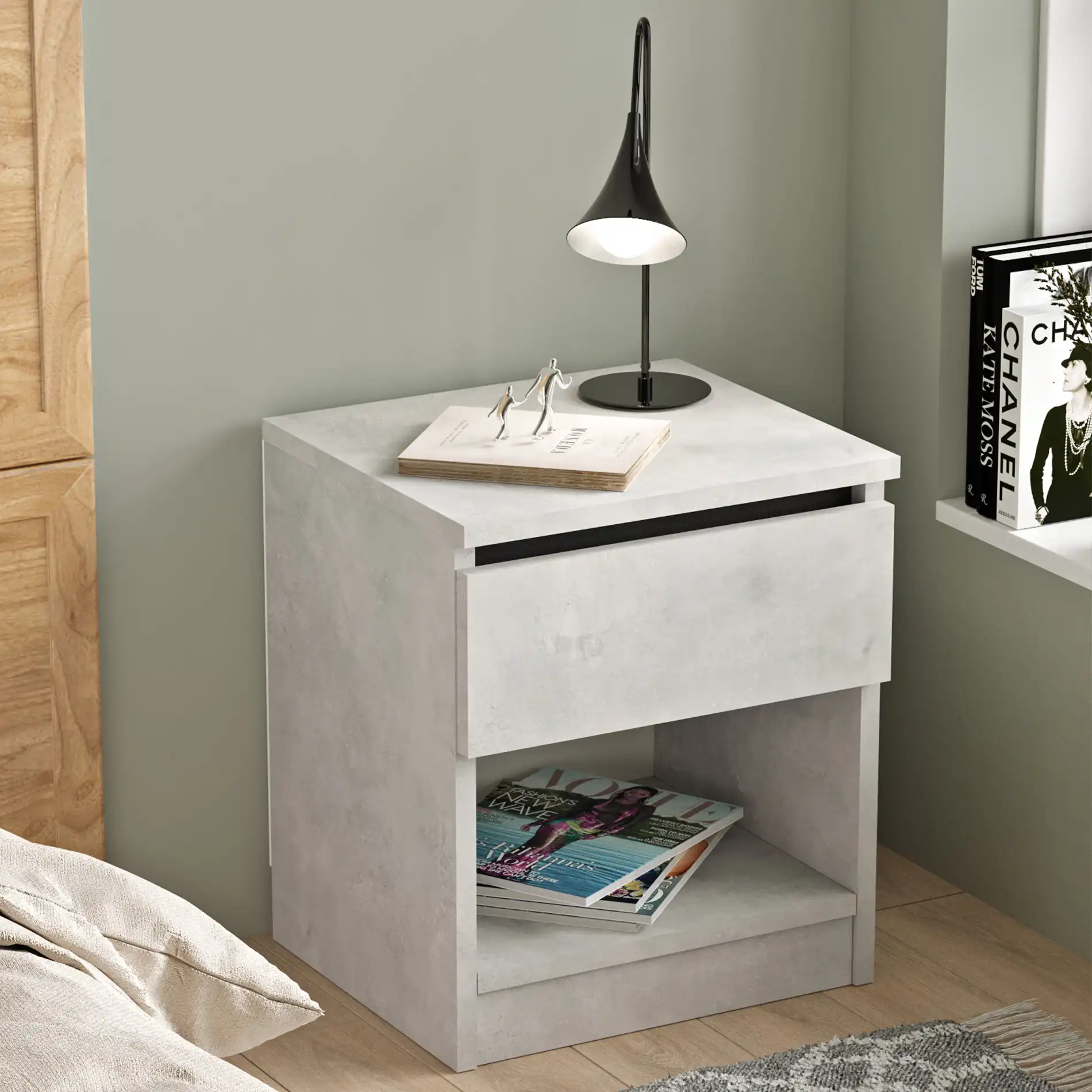Kanuka - Comodino moderno color grigio pietra con 1 cassetto - Image 3