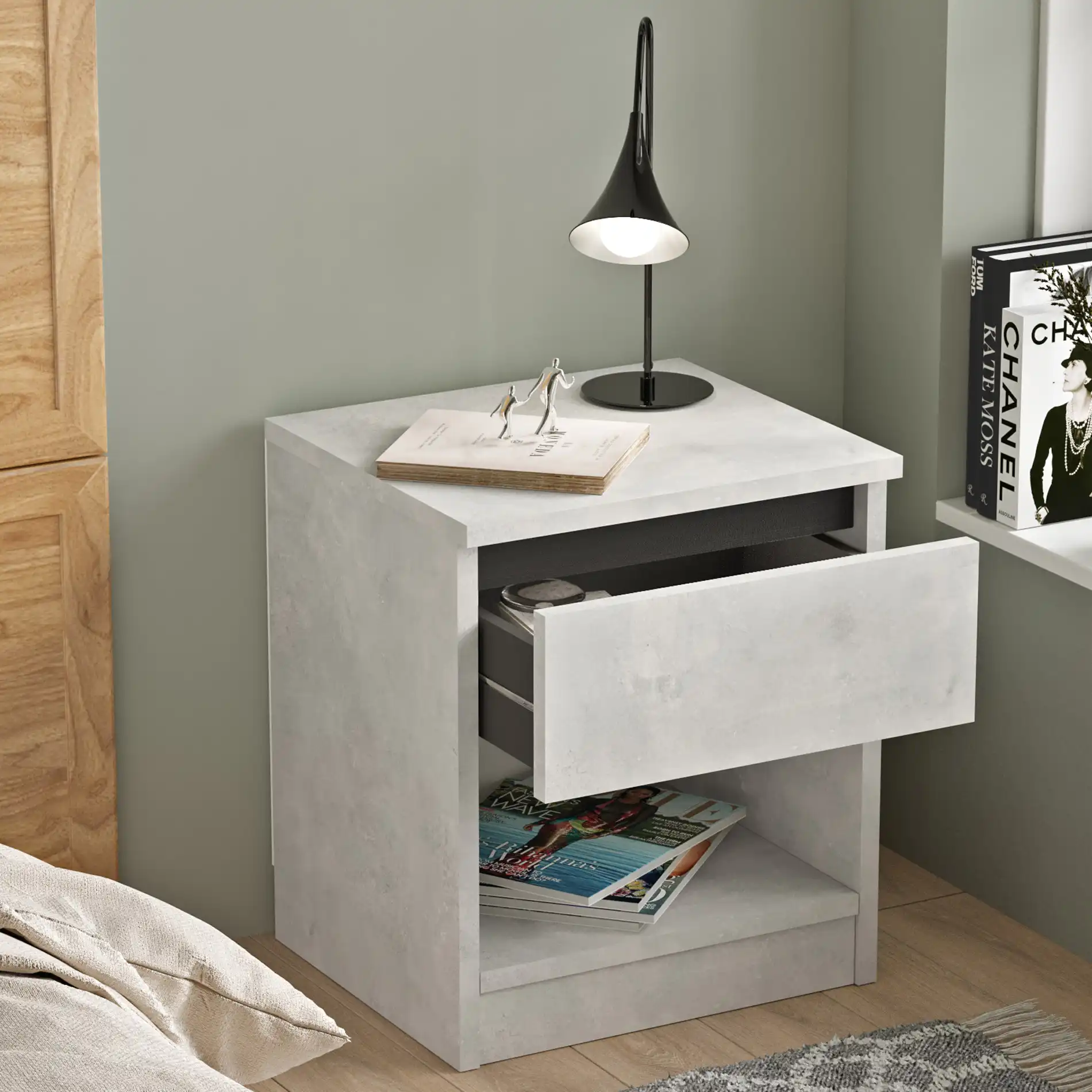 Kanuka - Comodino moderno color grigio pietra con 1 cassetto - Image 4