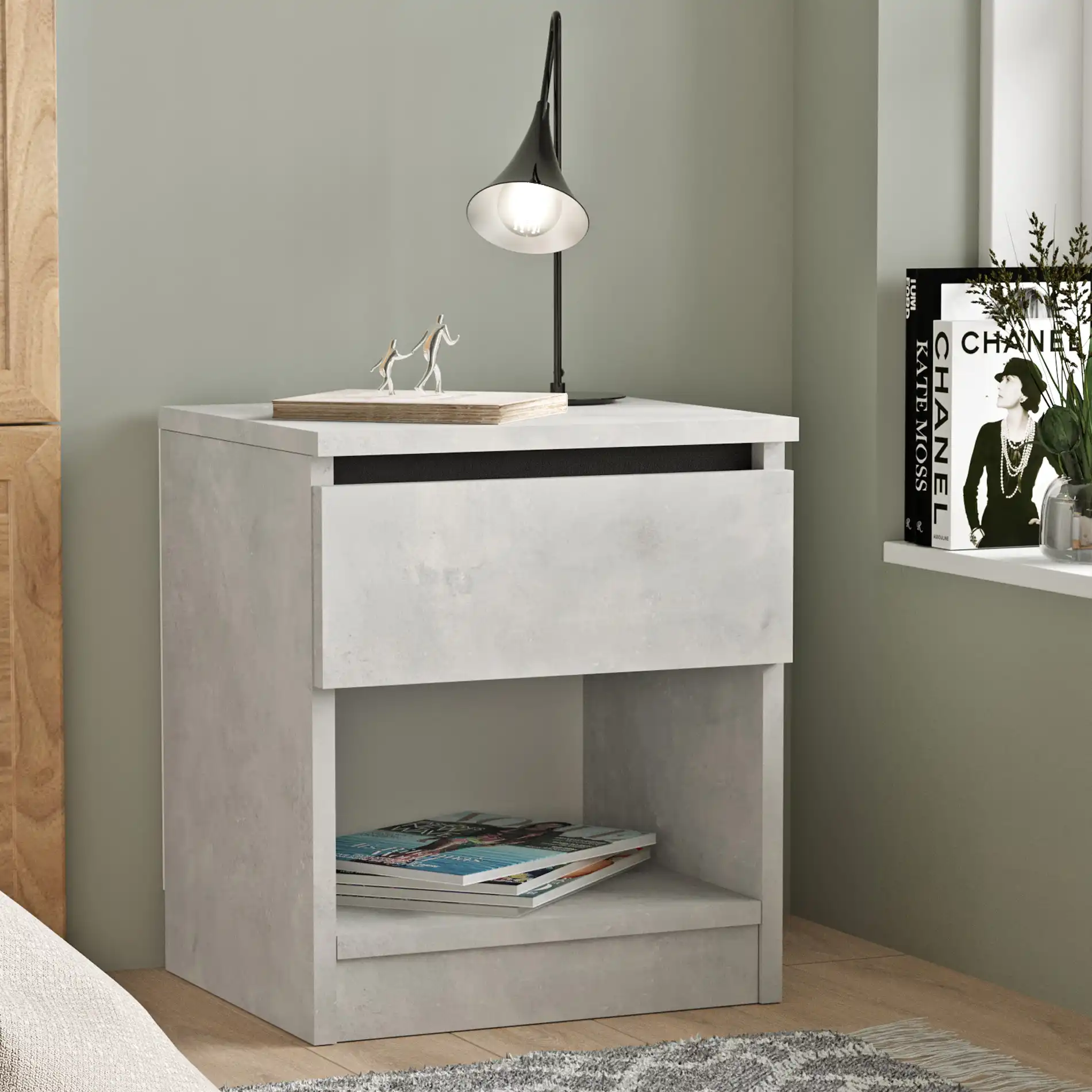 Kanuka - Comodino moderno color grigio pietra con 1 cassetto - Image 5