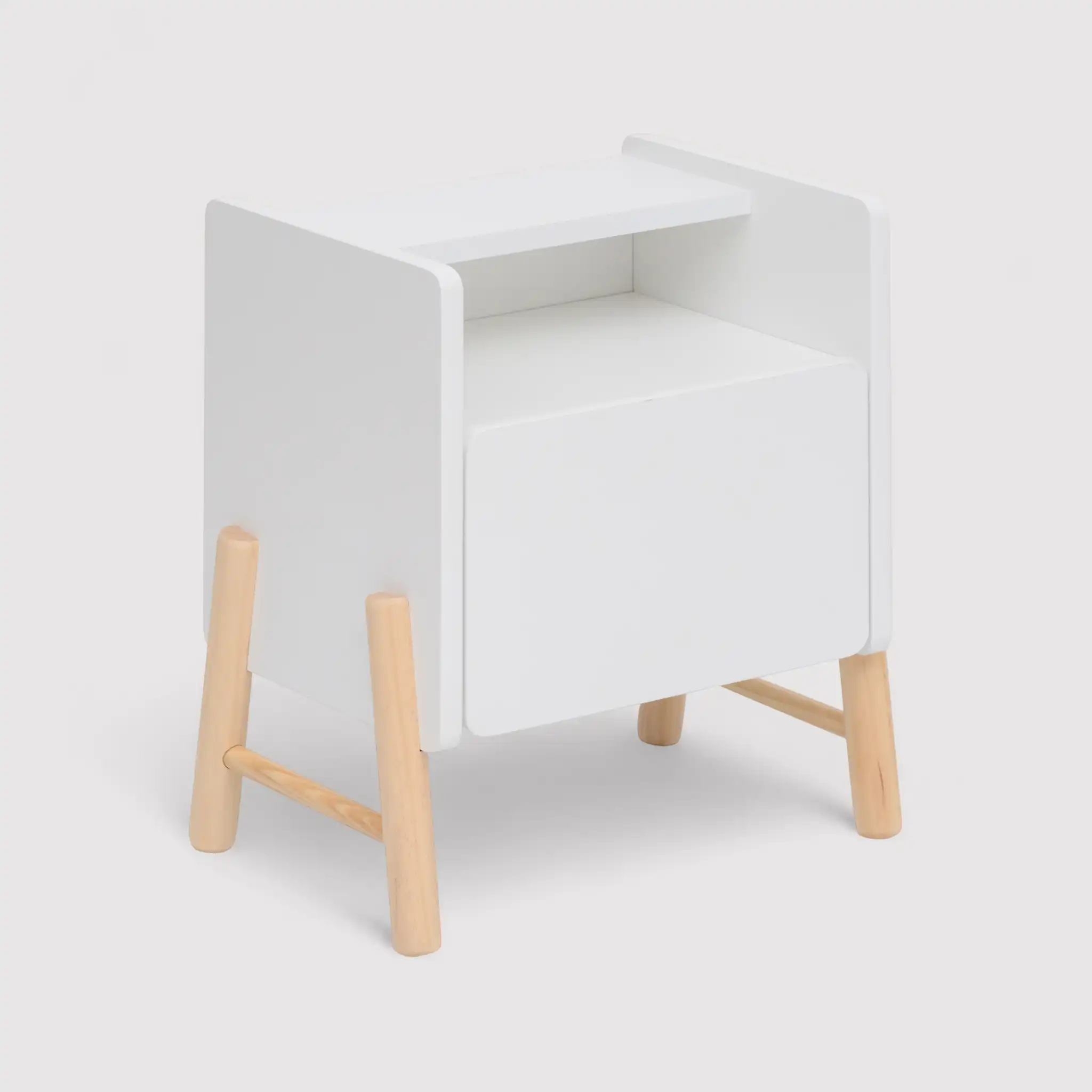 Kelen - Comodino bianco per bambini con 2 ripiani e 1 cassetto
