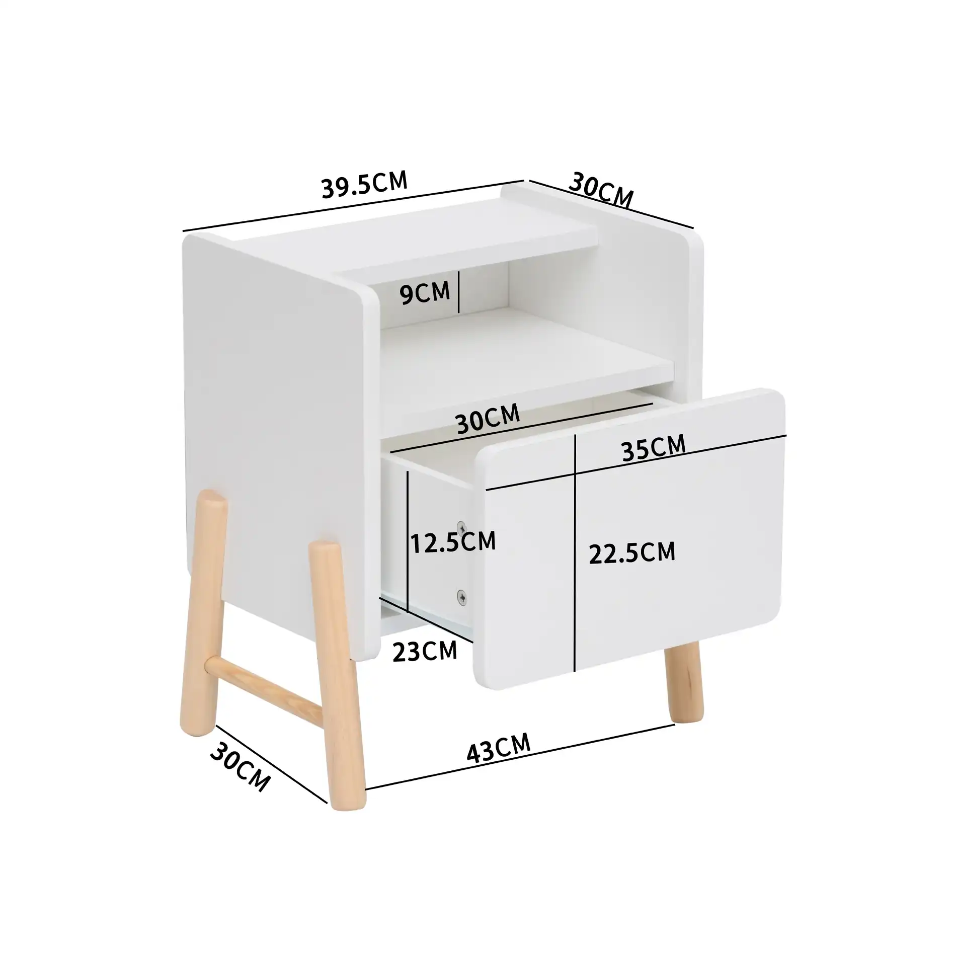 Kelen - Comodino bianco per bambini con 2 ripiani e 1 cassetto - Image 12