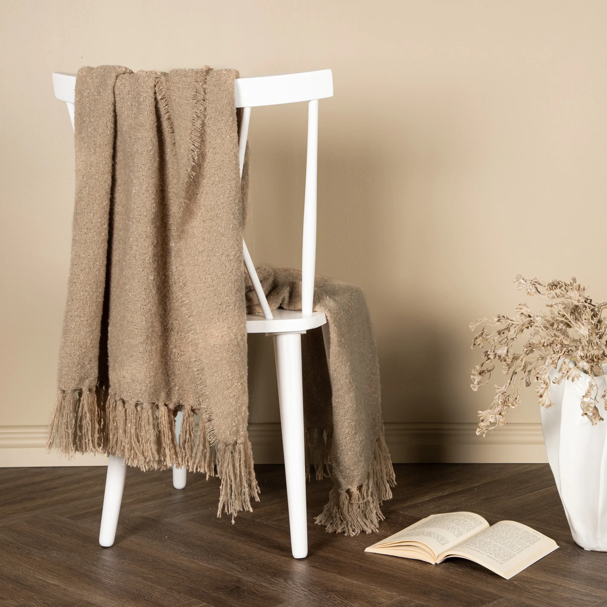 Kool - Coperta beige decorativa con frange - Image 2