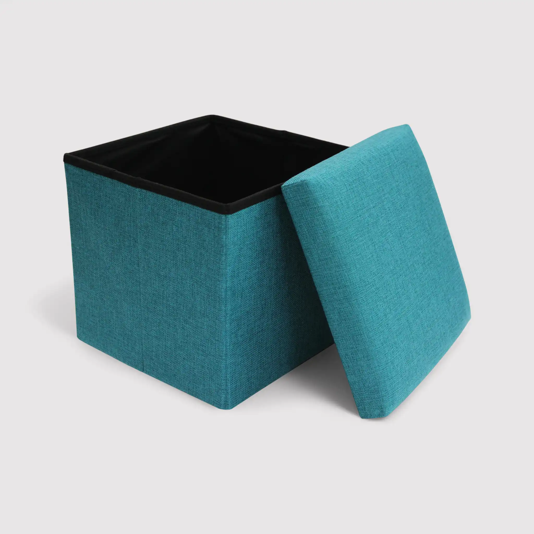 Lentisco - Pouf portaoggetti a cubo azzurro turchese pieghevole - Image 3