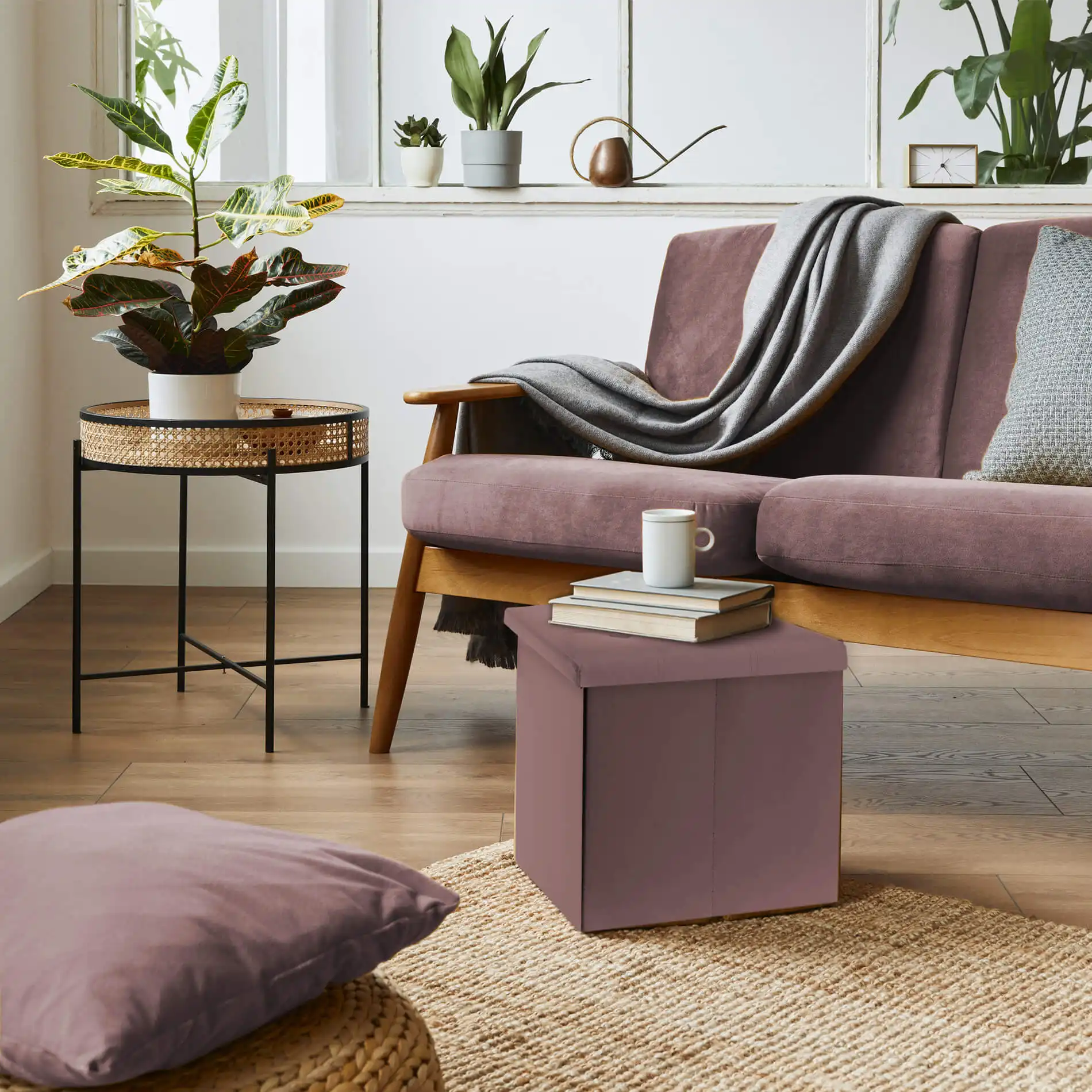 Lewisia - Pouf contenitore quadrato marrone e imbottito - Image 2