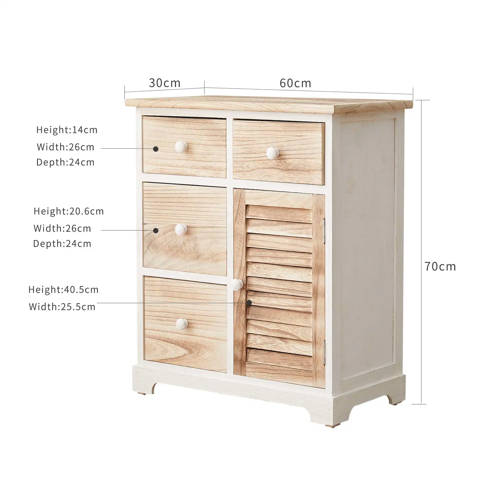 Lino - Credenza bianca con 4 cassetti e 1 anta marroni - Image 5