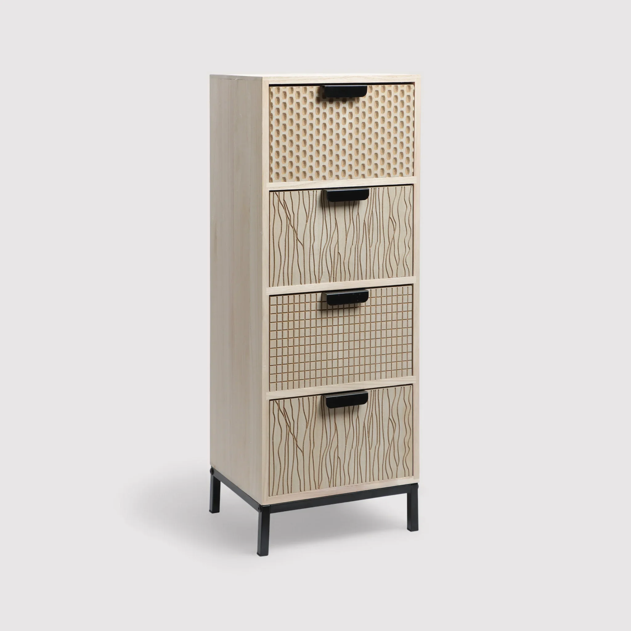 Mahlab - Cassettiera in legno e metallo con 4 cassetti incisi