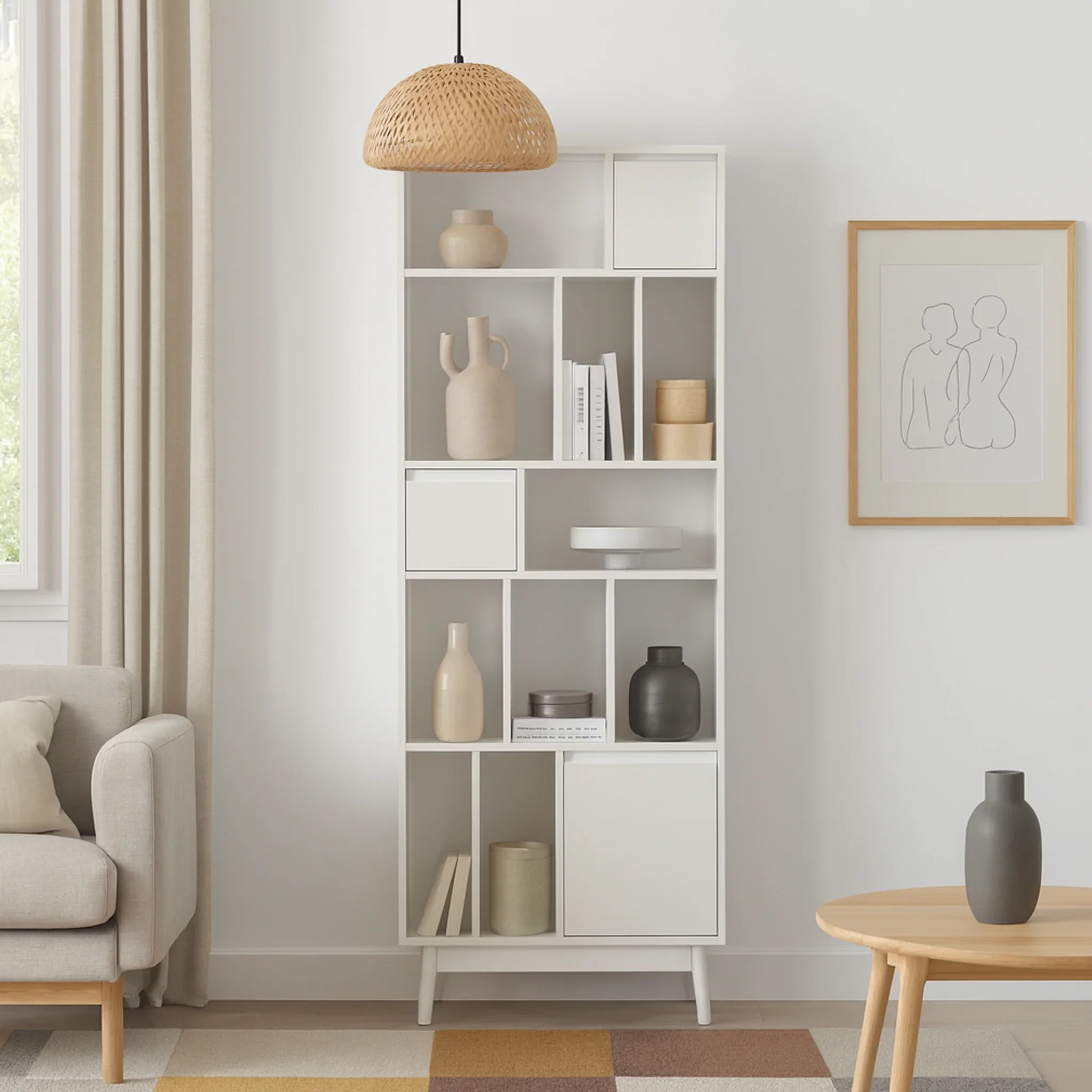 Mawar - Libreria design alta bianca con 5 ripiani e 13 vani - Image 2