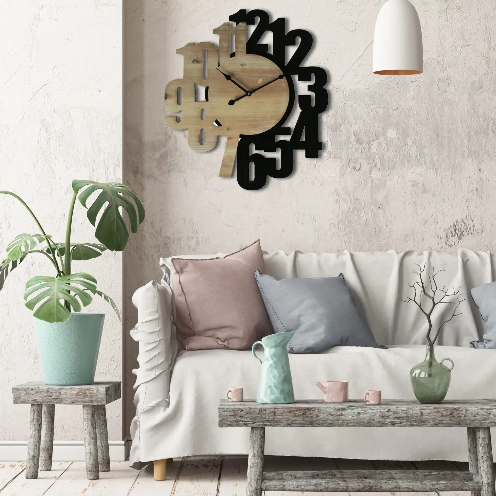 Melia - Orologio da parete con numeri sparsi nero e marrone - Image 2