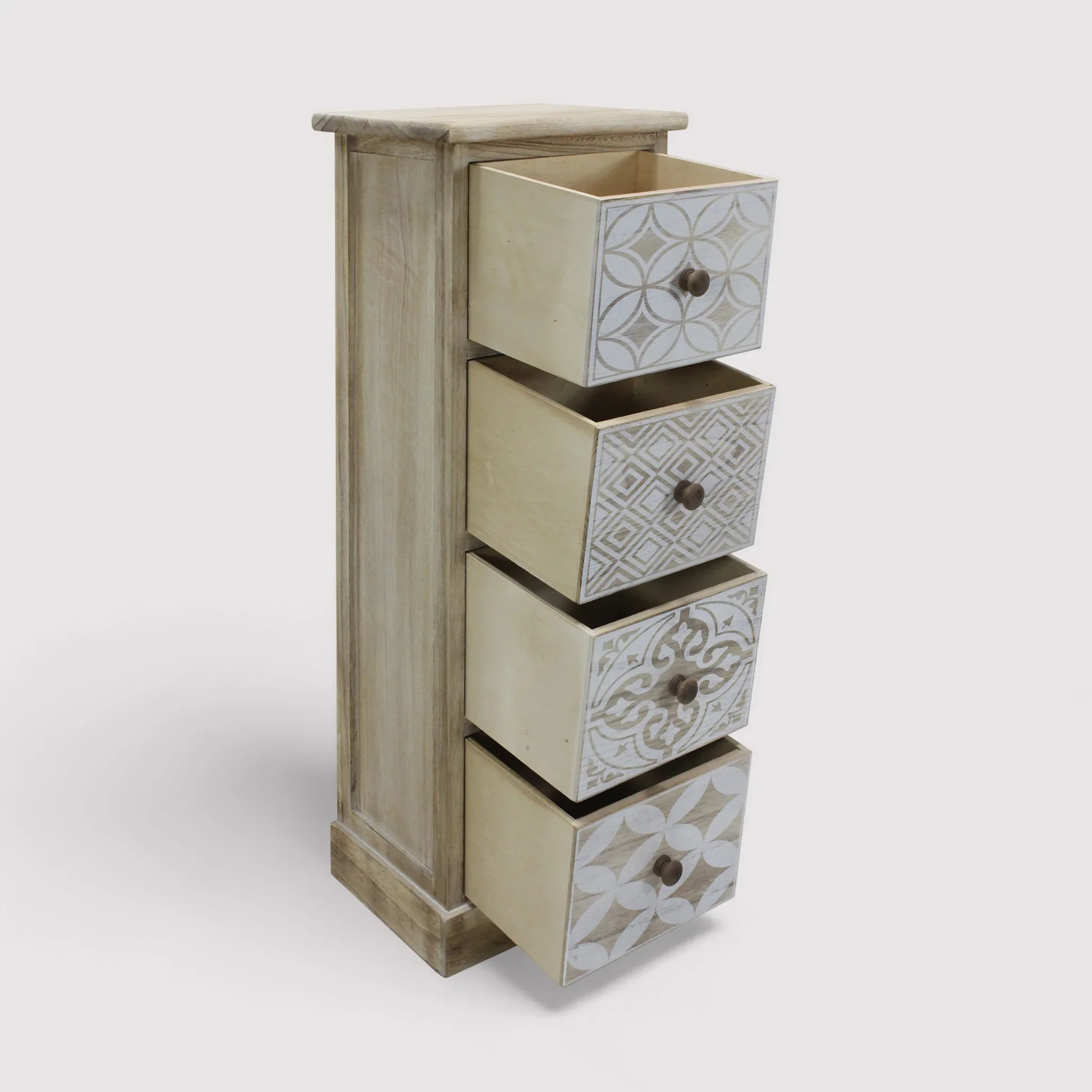 Monstera - Cassettiera bianca in legno con 4 cassetti decorati - Image 5