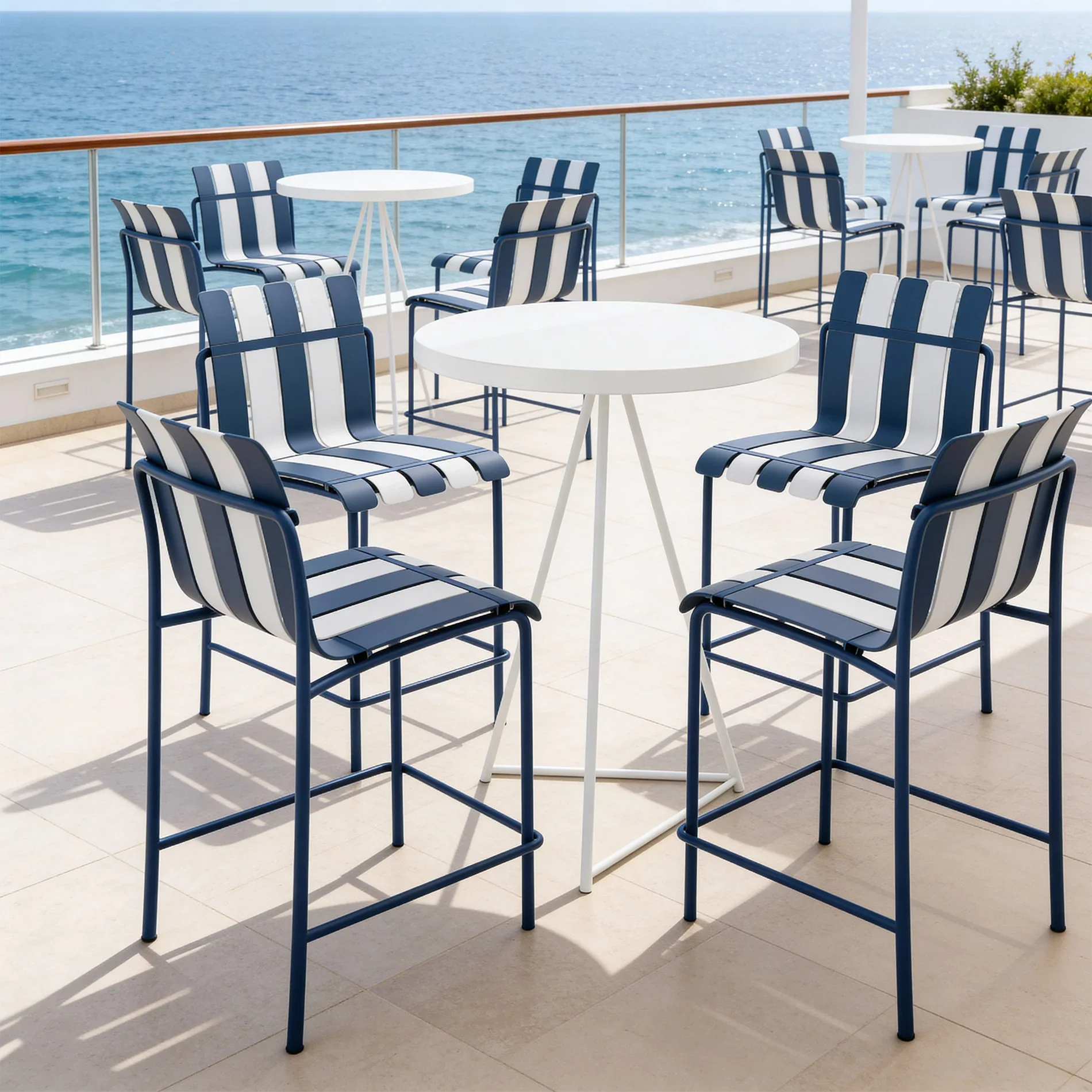 Nareo - Set 2 Sgabelli alti da bar colore bianco e blu stile moderno - Image 2