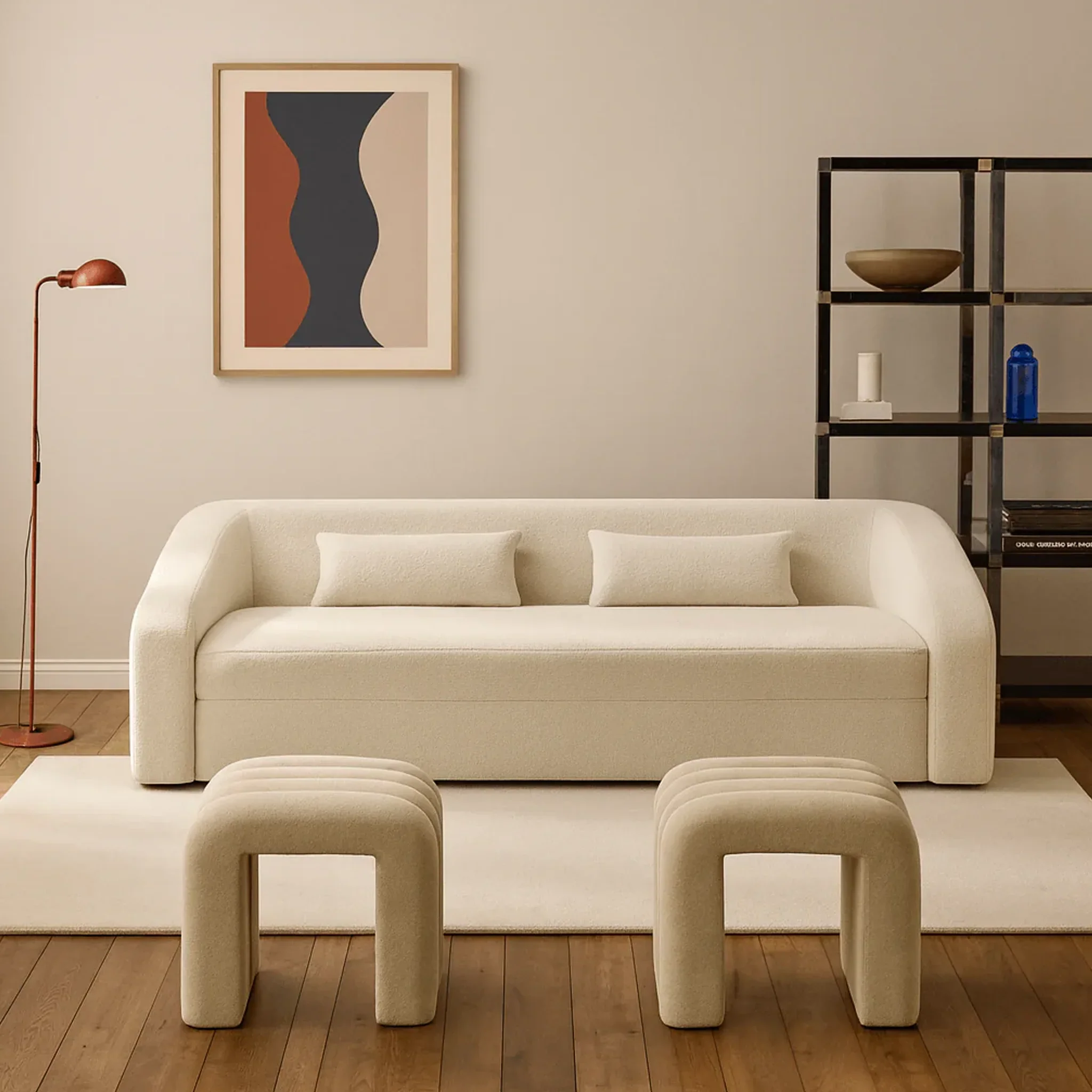 Nikau - Set 2 pouf poggiapiedi beige in stile moderno - Image 2