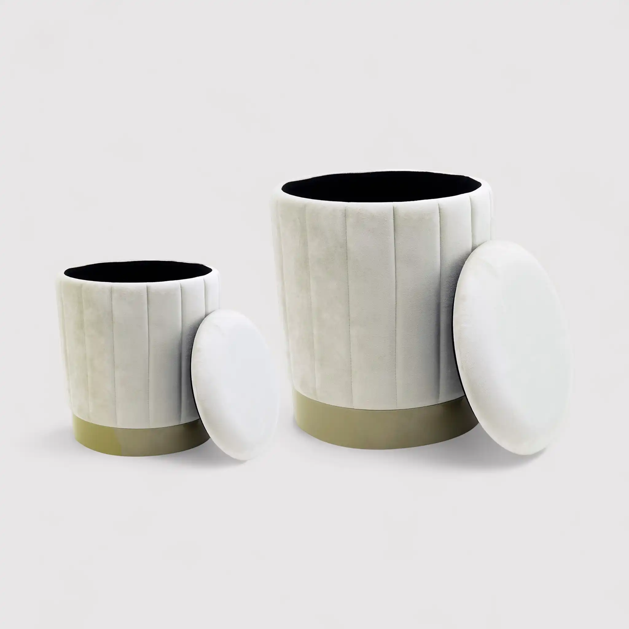 Okome - Set di 2 pouf sgabelli bianchi con contenitore - Image 7