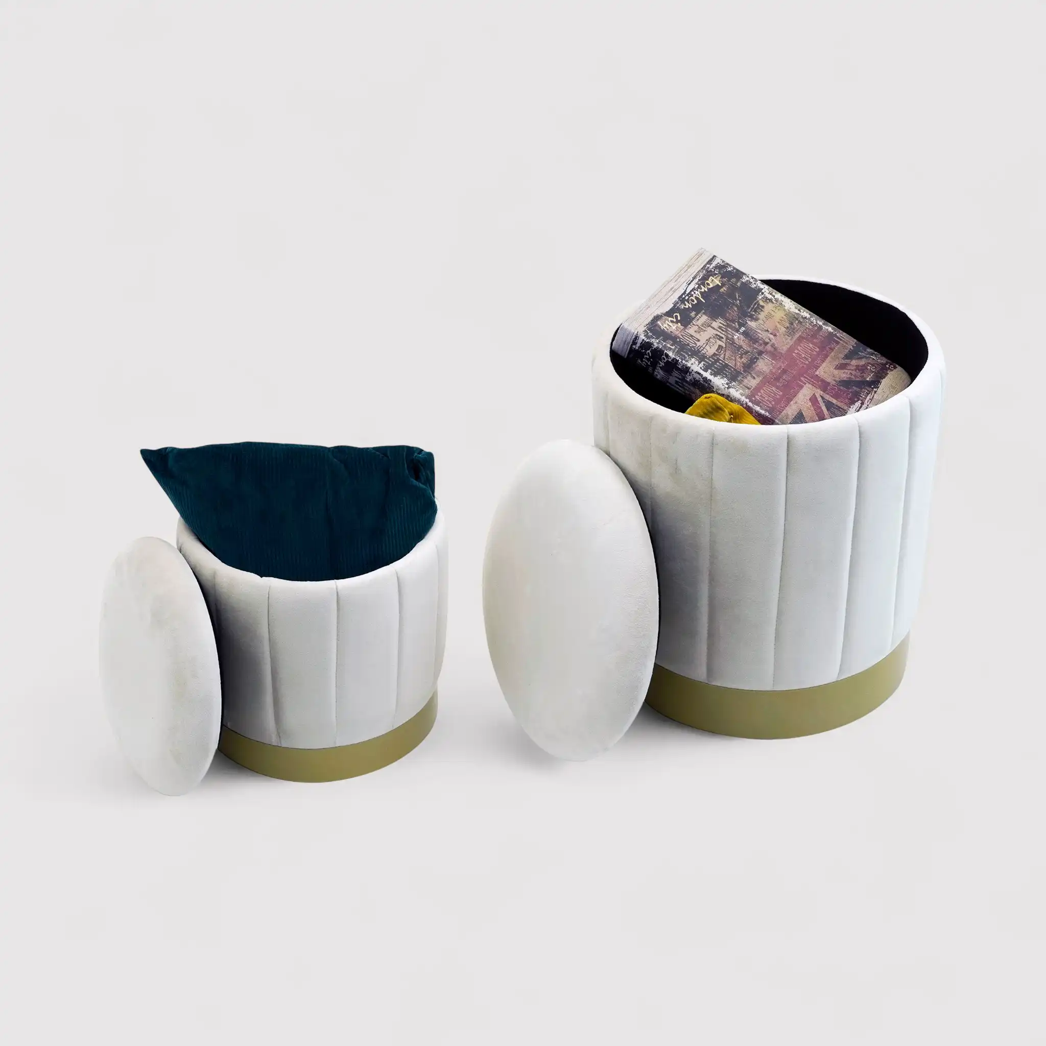 Okome - Set di 2 pouf sgabelli bianchi con contenitore - Image 8