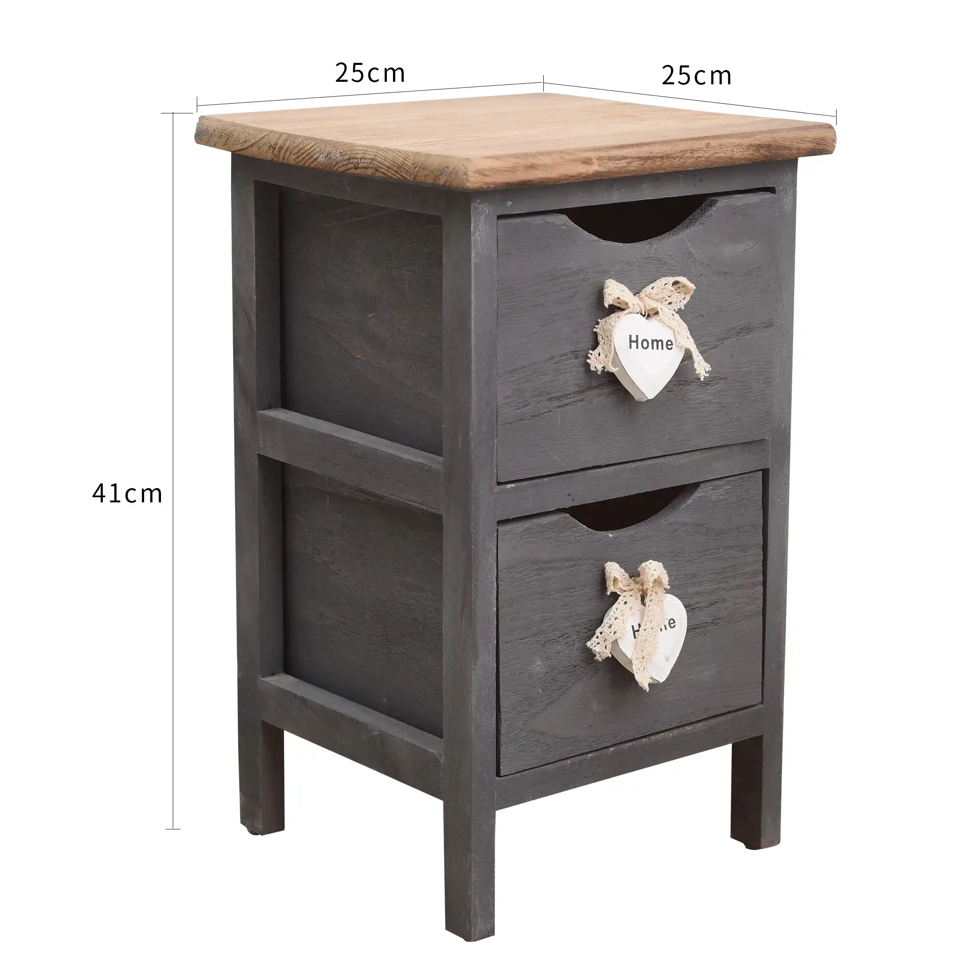 Olmaria - Piccolo comodino shabby grigio con 2 cassetti - Image 5
