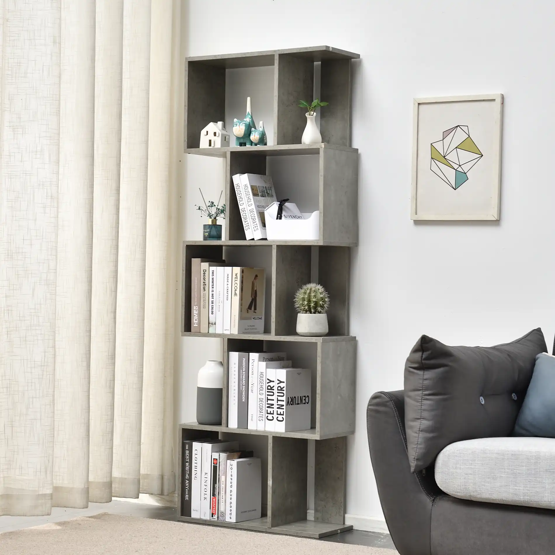 Peperomia - Libreria con 5 ripiani color grigio cemento - Image 2