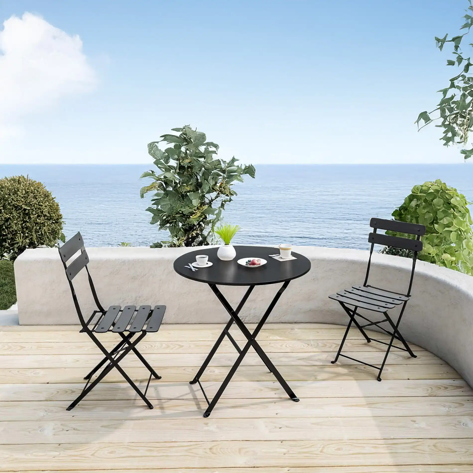 Pequi - Set tavolino e 2 sedie pieghevoli nere per balcone - Image 2