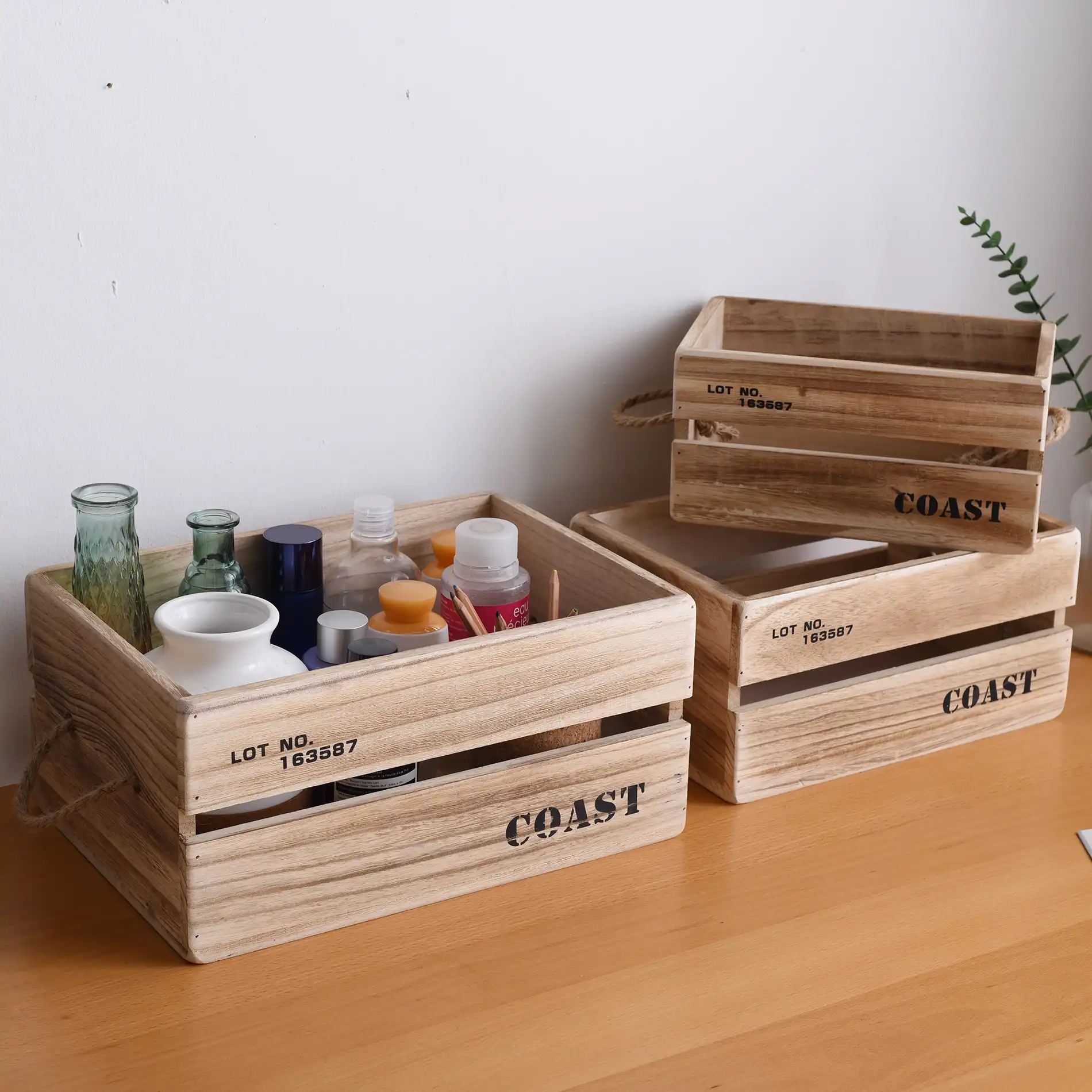 Pomelia - Set di 3 cassette contenitori in legno chiaro - Image 3