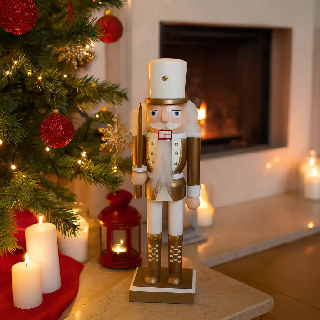 Populus - Statuetta schiaccianoci di Natale bianco e oro - Image 2