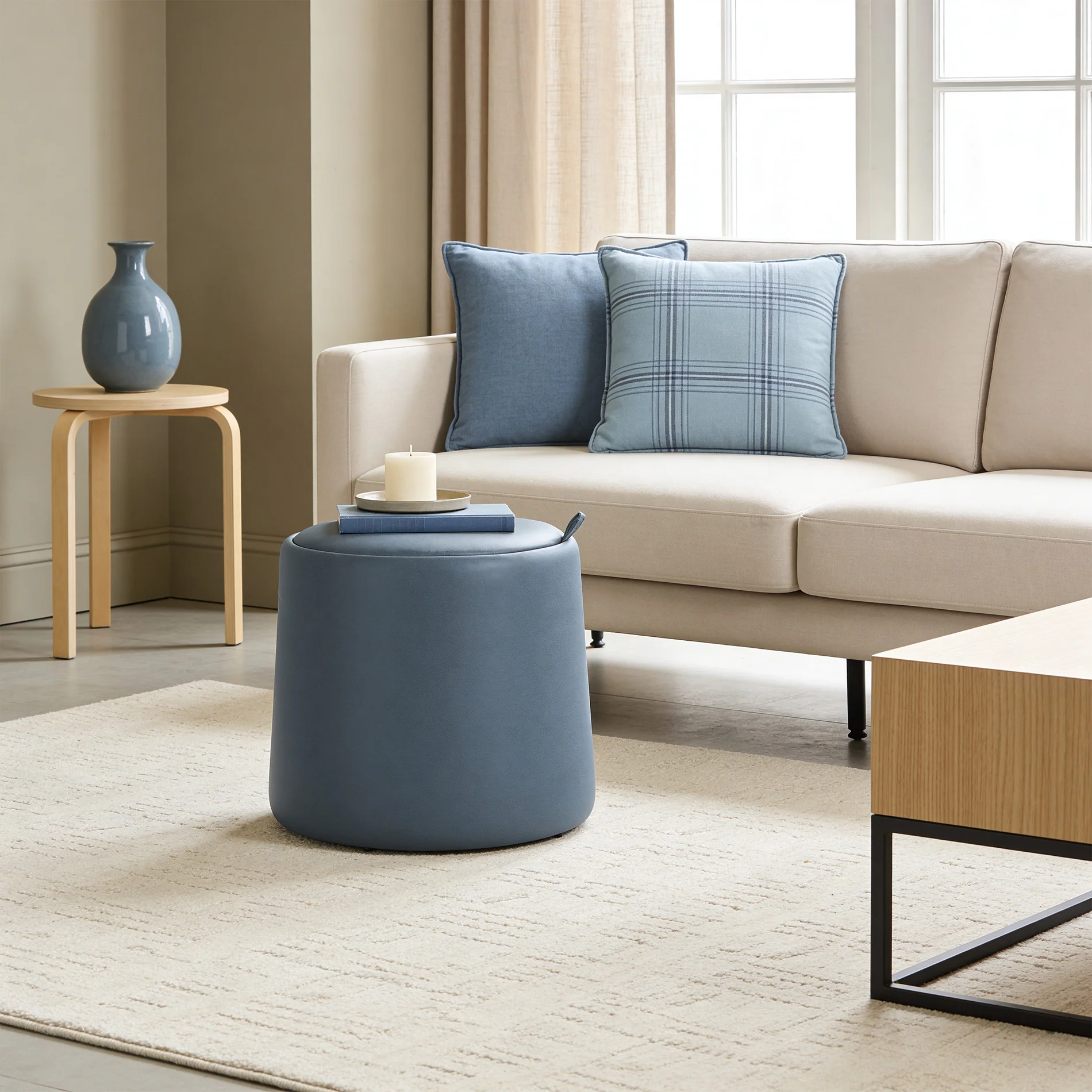 Ranunculus - Pouf contenitore blu stile moderno - Image 2