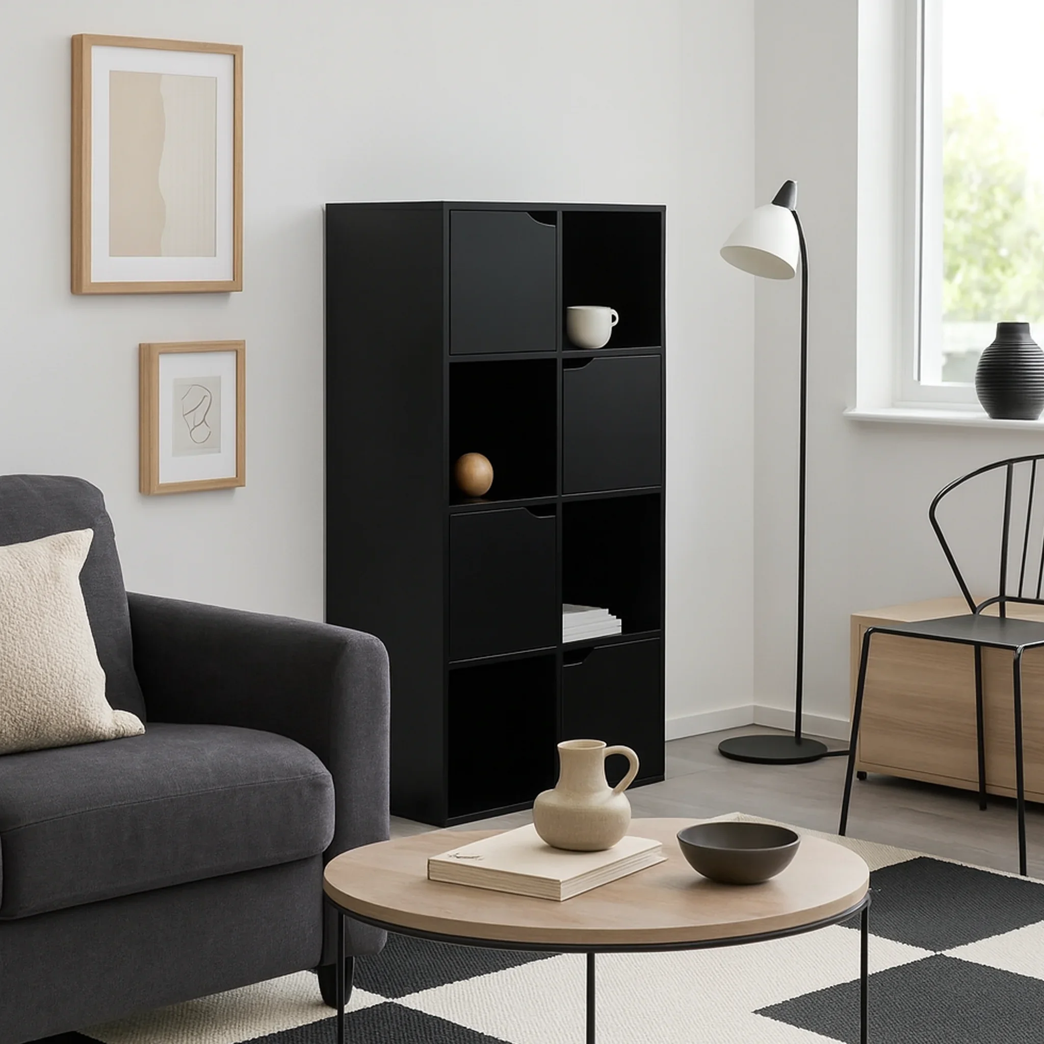 Rofia - Libreria compatta nera con 4 ripiani e 8 scomparti - Image 2