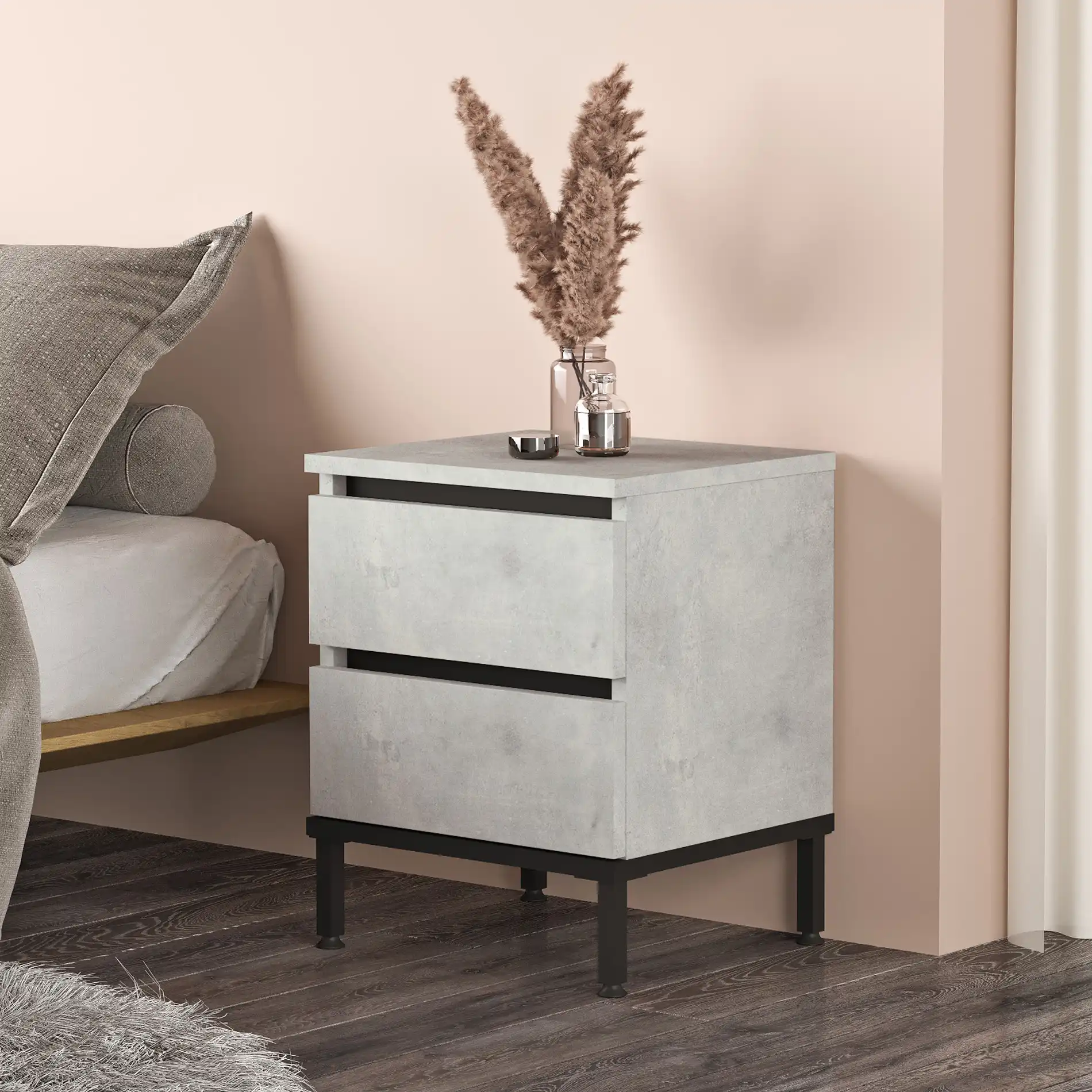 Sankaran - Comodino con 2 cassetti color grigio pietra - Image 4