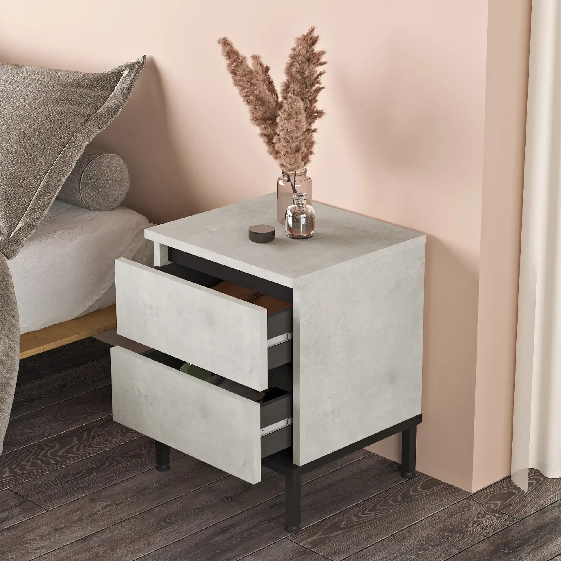 Sankaran - Comodino con 2 cassetti color grigio pietra - Image 5
